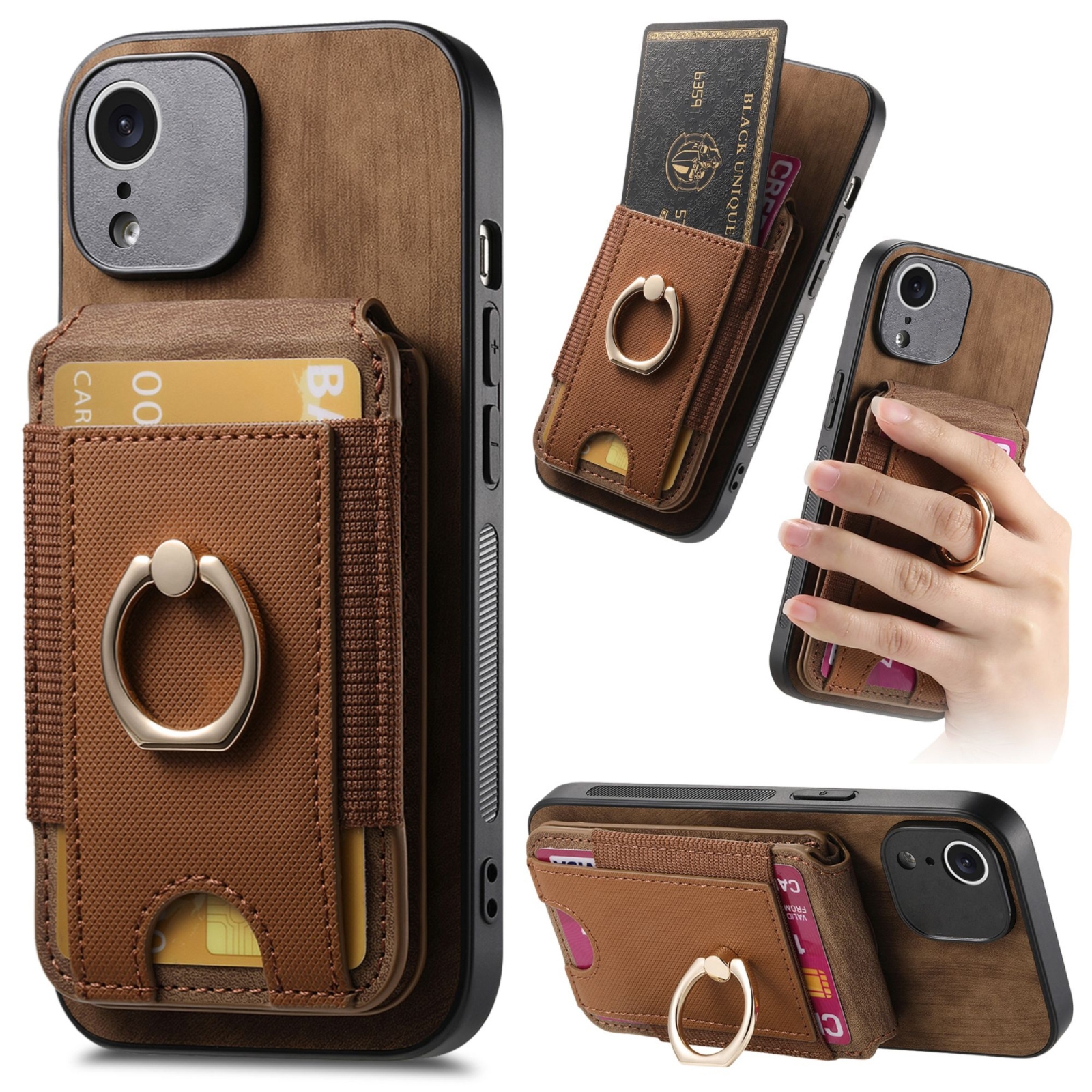 For iPhone XR Retro Splitable Magnetic Stand Card Bag Leather Phone Case(Brown) - Shopkiz.com