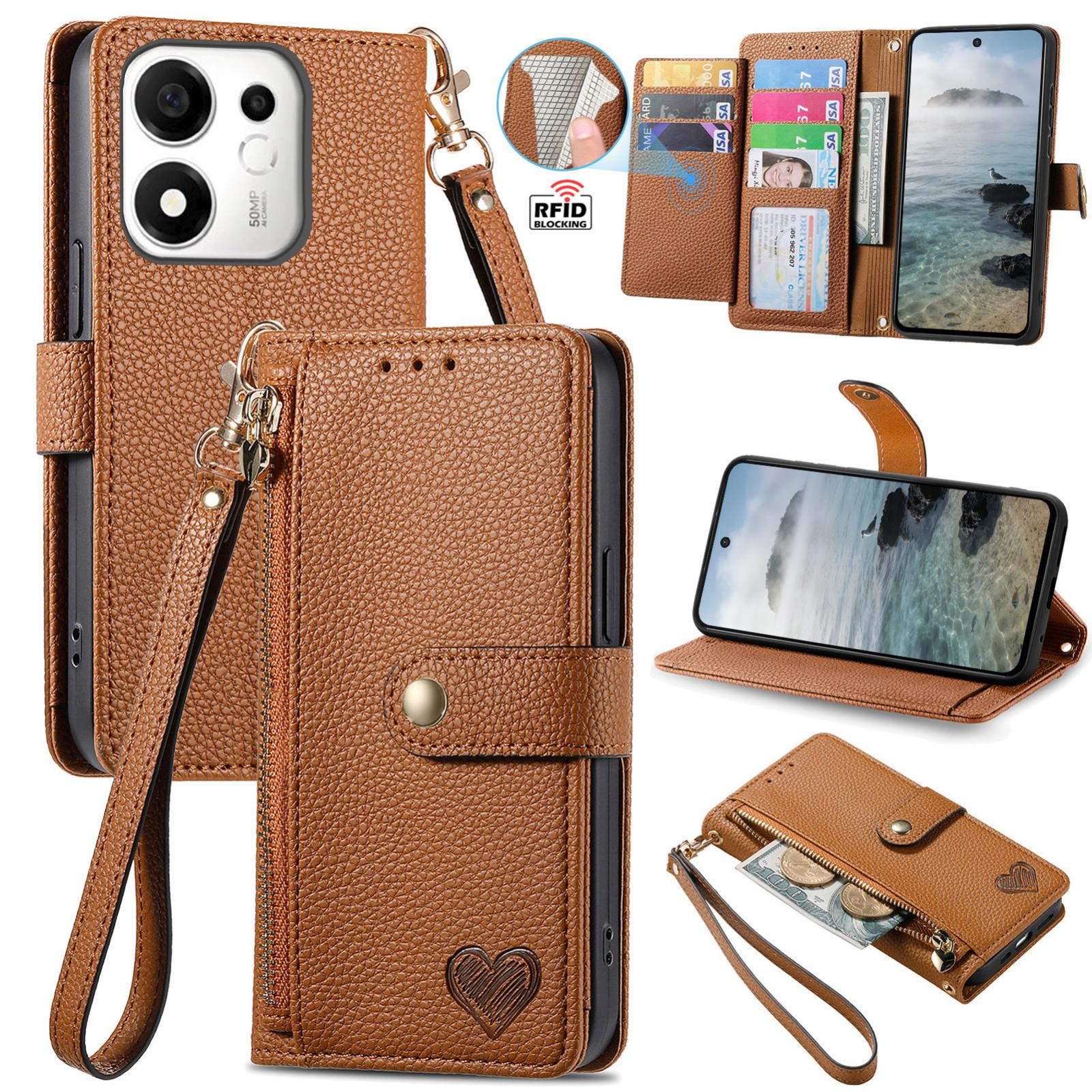 For Honor 600 Smart 5G Love Zipper Lanyard Leather Phone Case(Brown) - Shopkiz.com