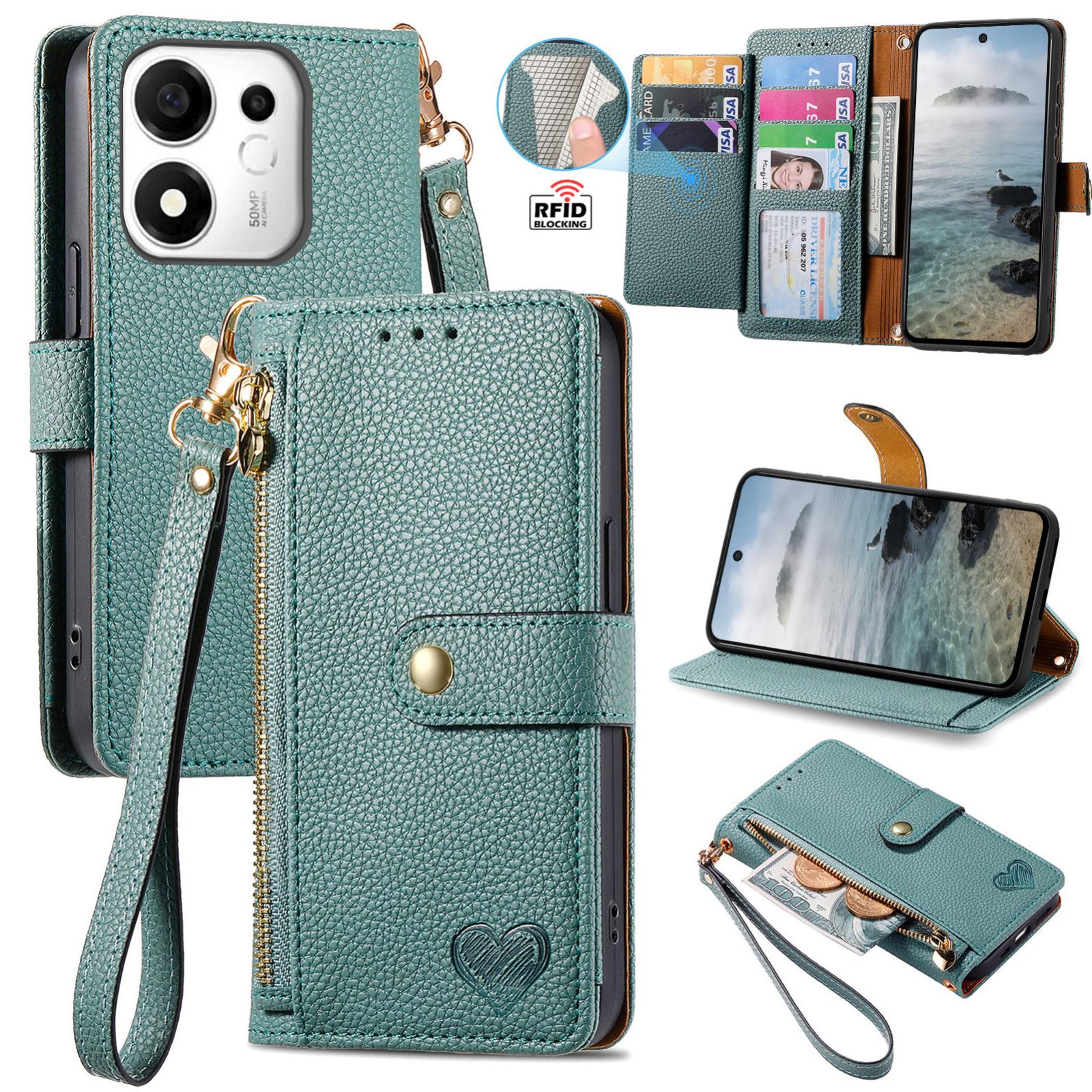 For Honor 600 Smart 5G Love Zipper Lanyard Leather Phone Case(Green) - Shopkiz.com