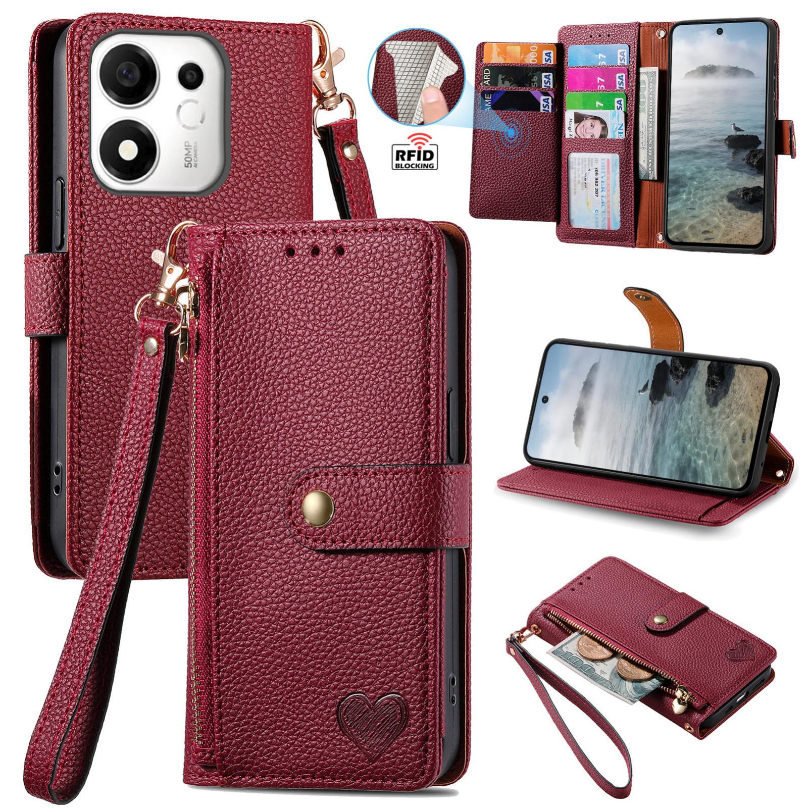 For Honor 600 Smart 5G Love Zipper Lanyard Leather Phone Case(Red) - Shopkiz.com