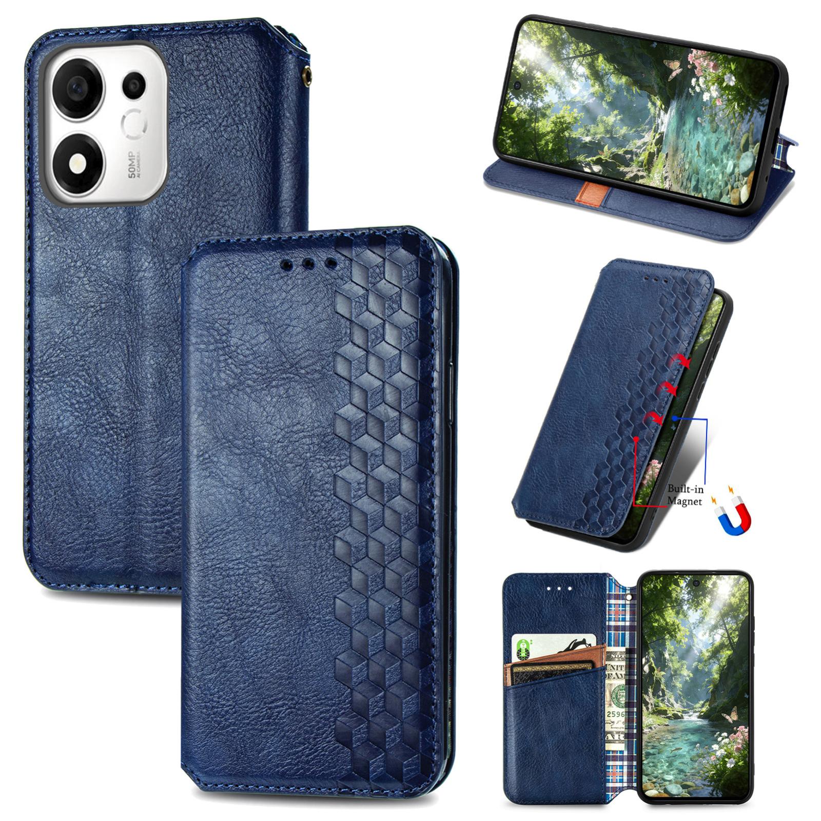 For Honor 600 Smart 5G Cubic Grid Pressed Magnetic Leather Phone Case(Blue) - Shopkiz.com
