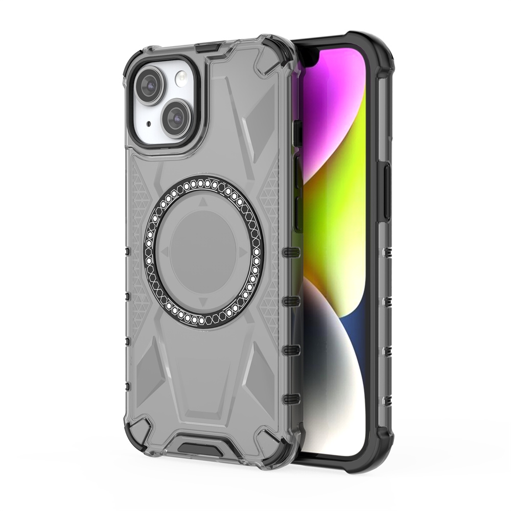 For iPhone 14 MagSafe Armor Holder PC Hybrid TPU Phone Case(Black) - Shopkiz.com