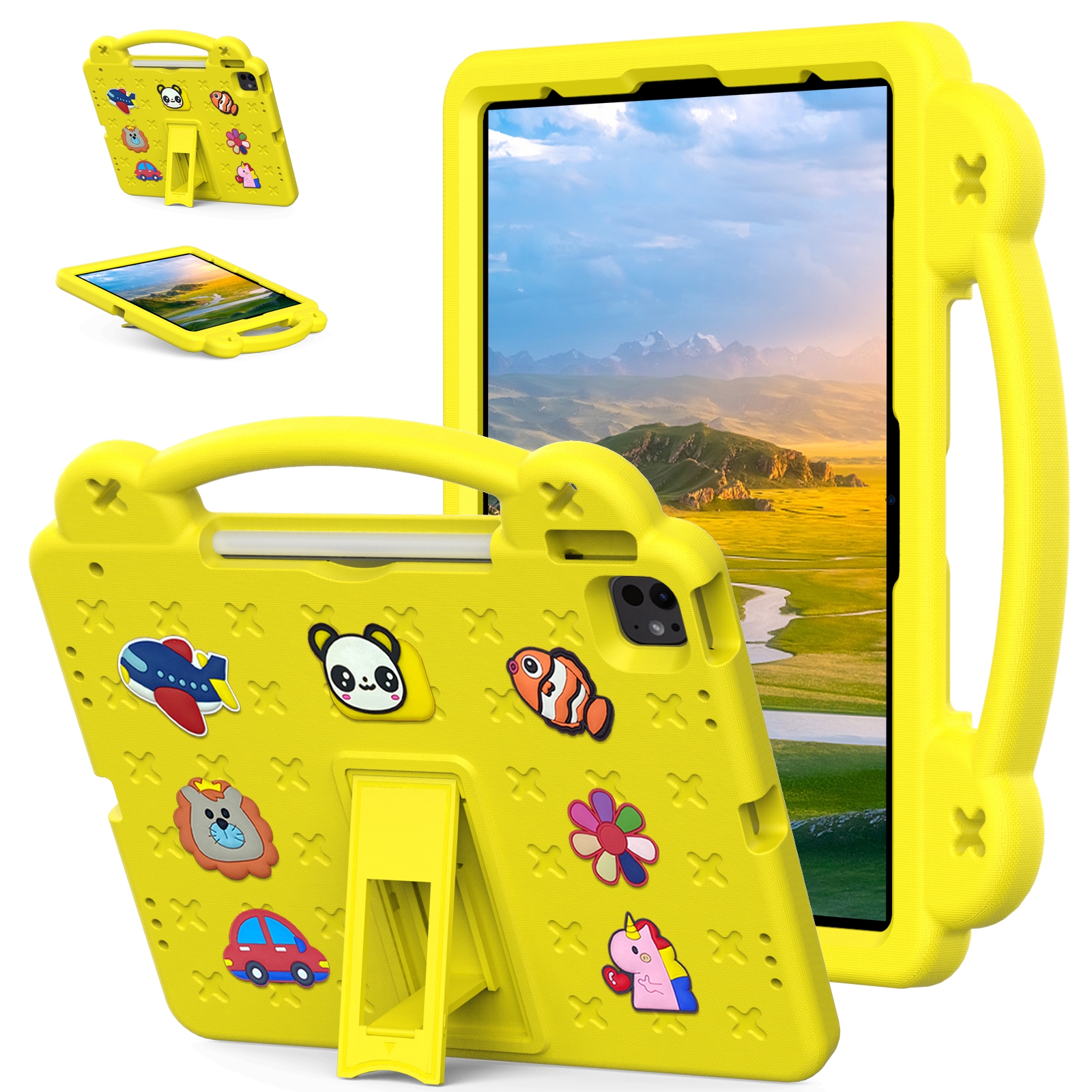 For iPad Air 13 2026 / 2025 / 2024 Handle Kickstand Children EVA Shockproof Tablet Case(Yellow) - Shopkiz.com