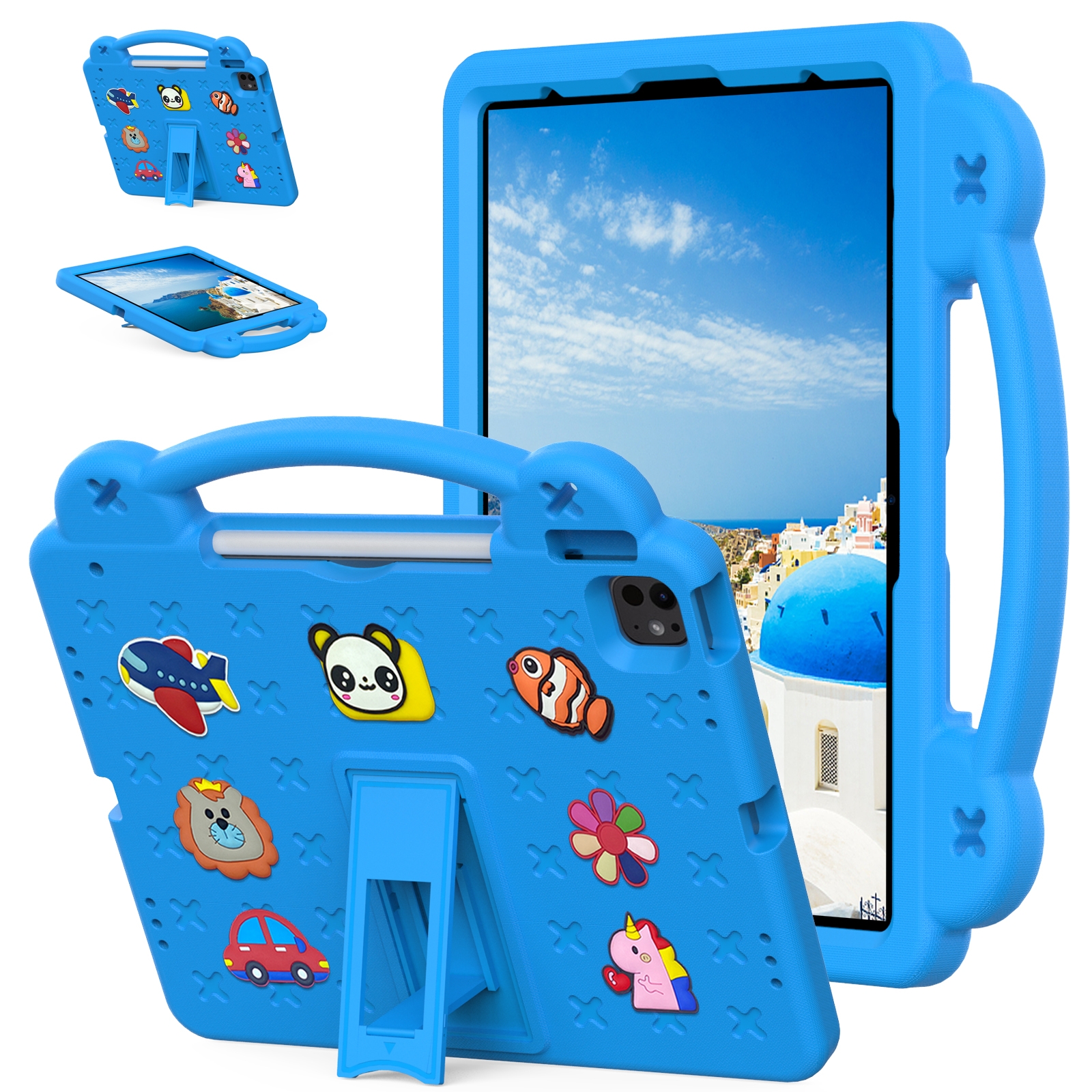 For iPad Pro 13 2025 / 2024 Handle Kickstand Children EVA Shockproof Tablet Case(Sky Blue) - Shopkiz.com