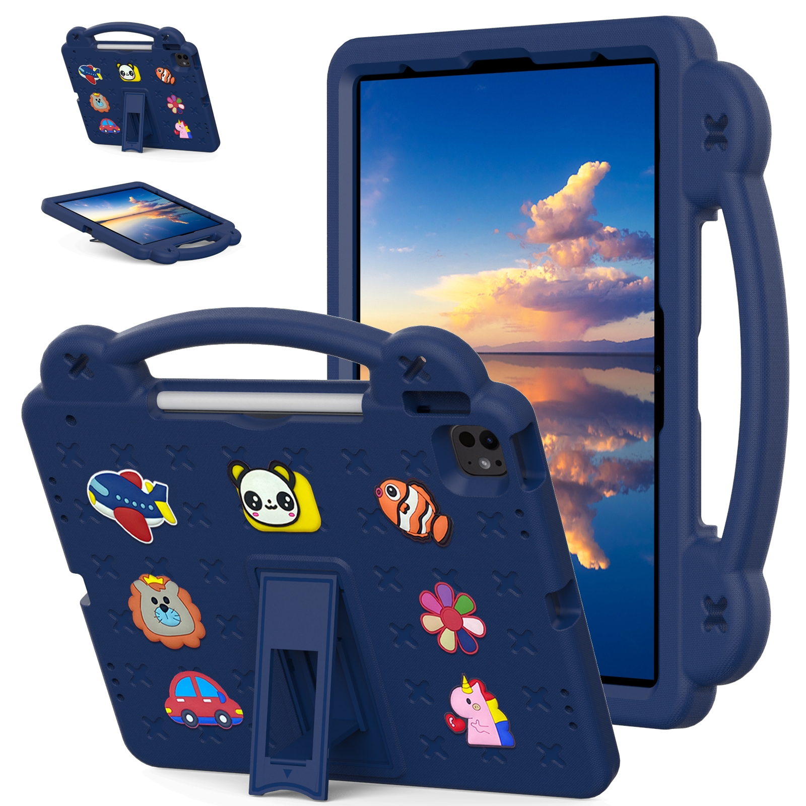For iPad Pro 13 2025 / 2024 Handle Kickstand Children EVA Shockproof Tablet Case(Navy Blue) - Shopkiz.com