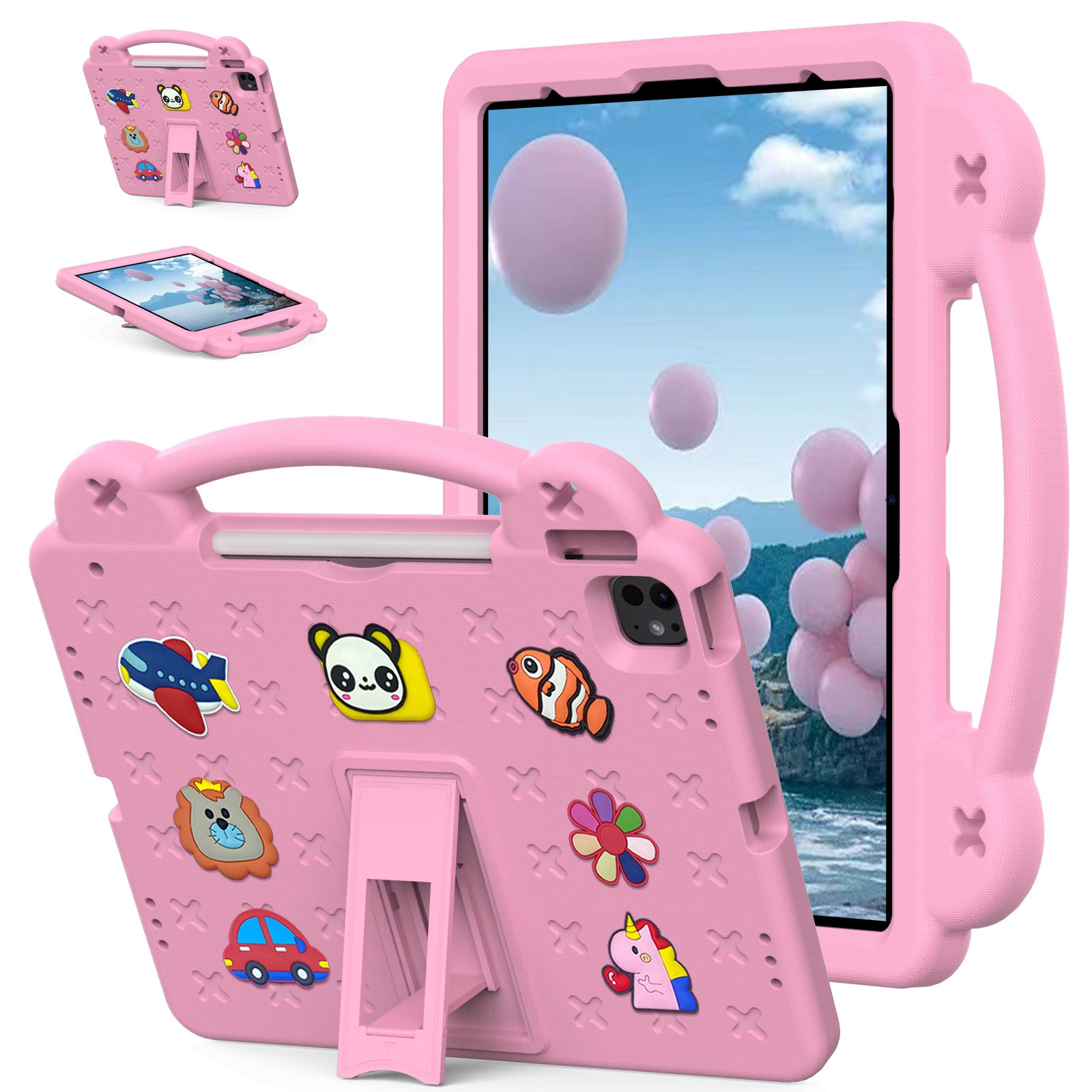 For iPad Pro 12.9 2022 / 2021 Handle Kickstand Children EVA Shockproof Tablet Case(Pink) - Shopkiz.com