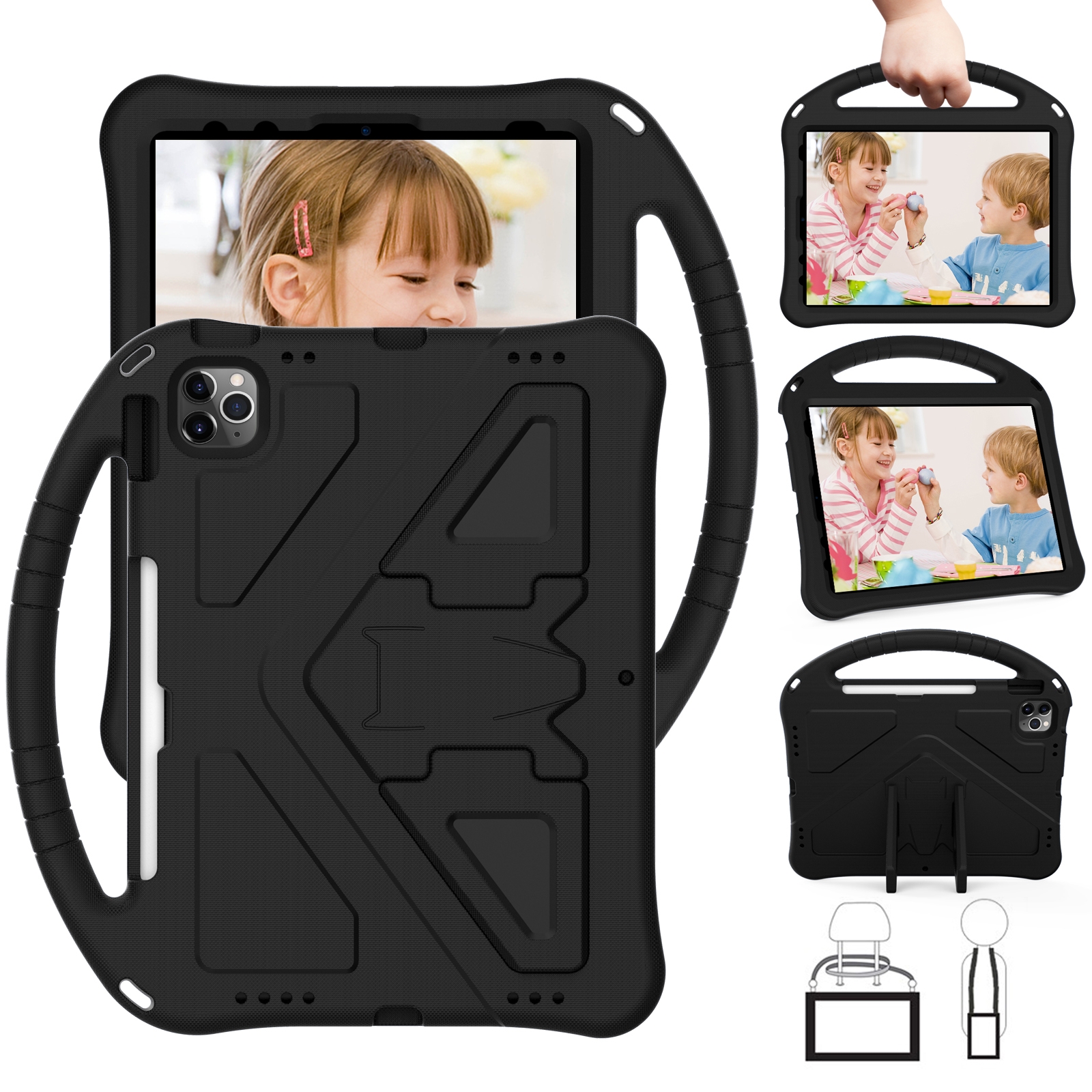 For iPad Air 11 2026 / 2025 / 2024 EVA Shockproof Tablet Case with Holder(Black) - Shopkiz.com