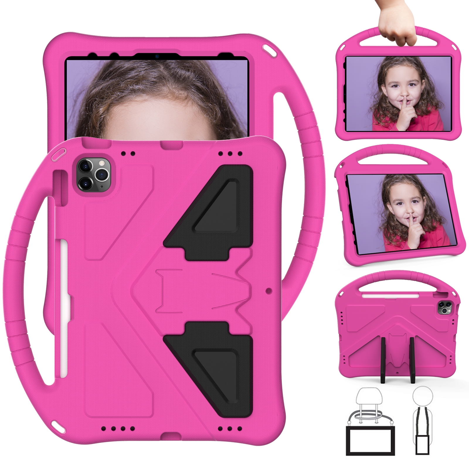 For iPad Air 11 2026 / 2025 / 2024 EVA Shockproof Tablet Case with Holder(RoseRed) - Shopkiz.com
