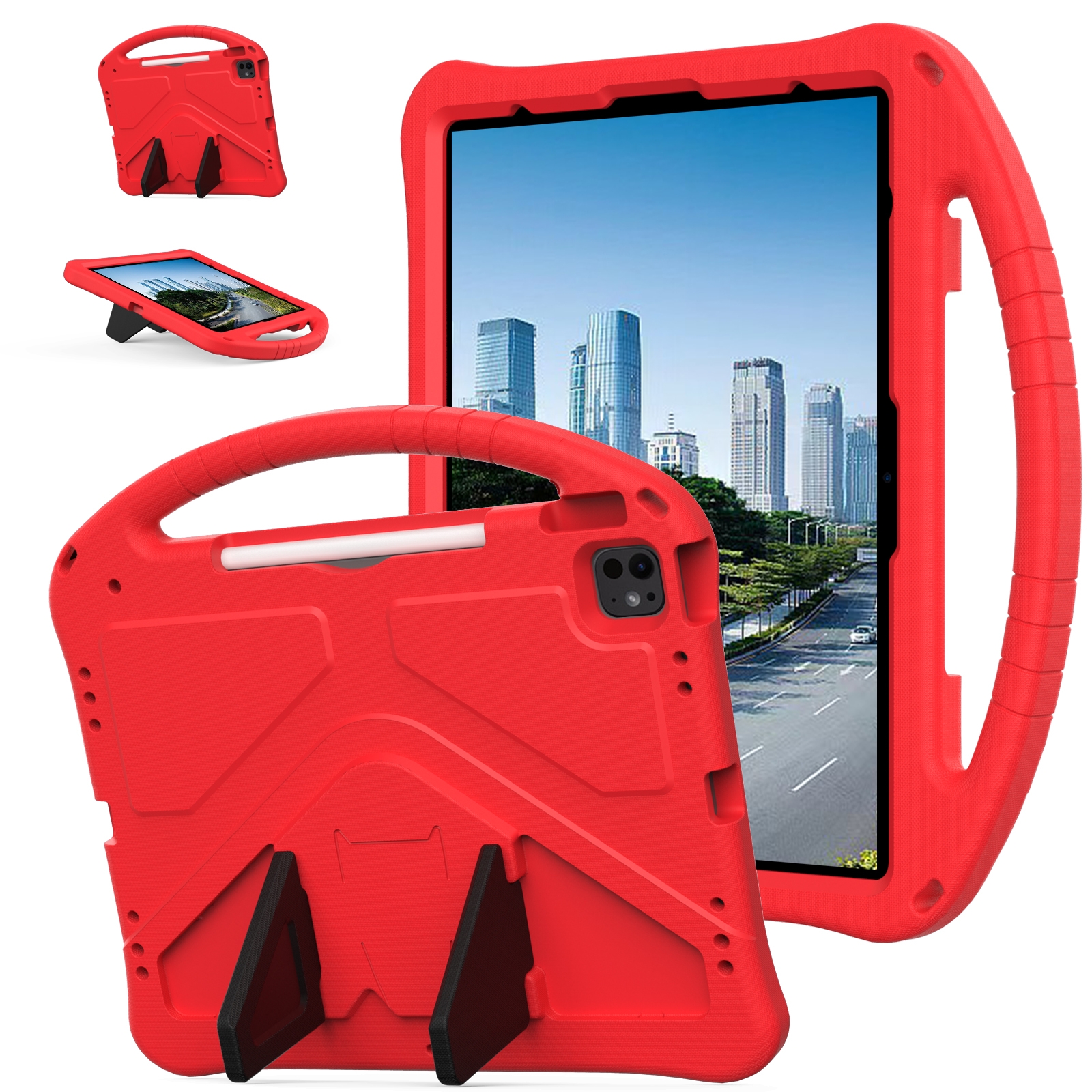 For iPad Pro 12.9 2022 / 2021 EVA Shockproof Tablet Case with Holder(Red) - Shopkiz.com