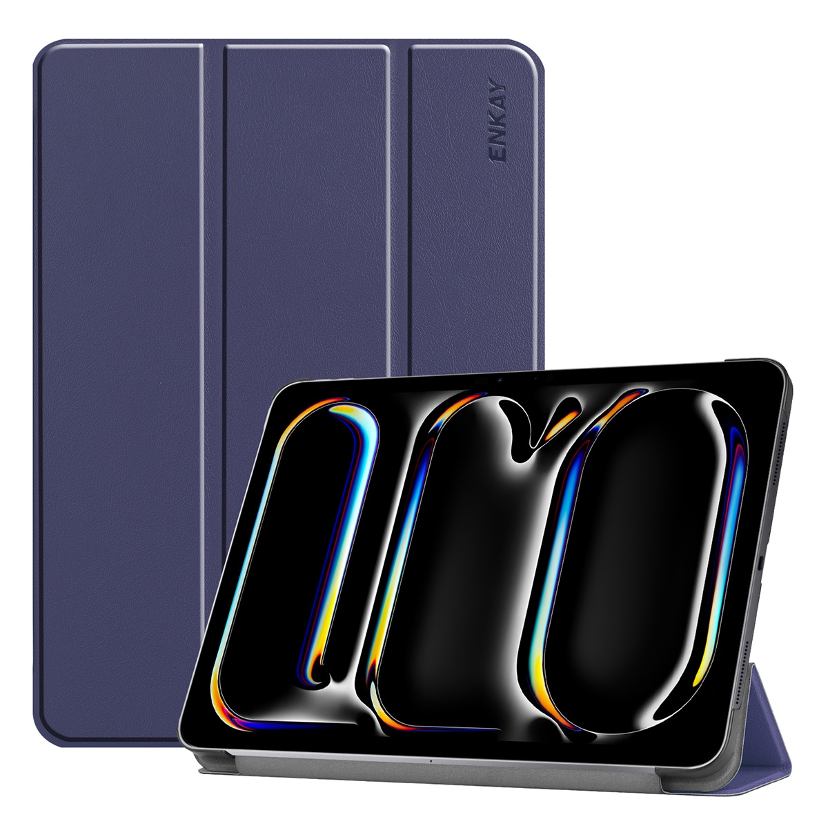 For iPad Pro 13 2025 / 2024 ENKAY Tri-fold Custer Texture Platic Leather Smart Tablet Case(Dark Blue) - Shopkiz.com