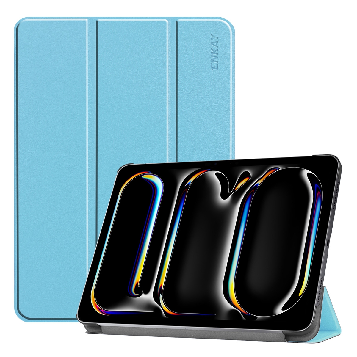 For iPad Pro 13 2025 / 2024 ENKAY Tri-fold Custer Texture Platic Leather Smart Tablet Case(Light Blue) - Shopkiz.com