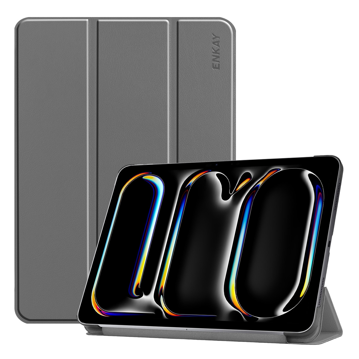 For iPad Pro 13 2025 / 2024 ENKAY Tri-fold Custer Texture Platic Leather Smart Tablet Case(Grey) - Shopkiz.com