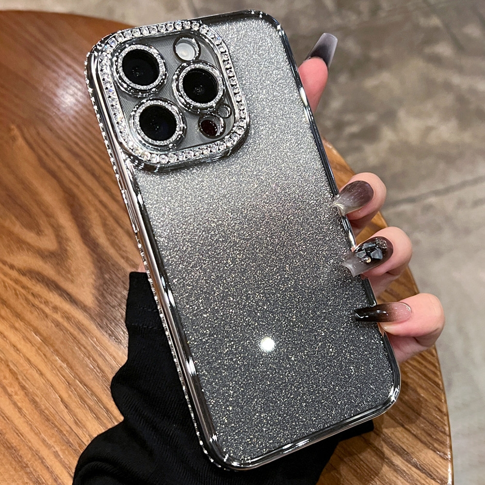 For iPhone 15 Pro Max Diamond Gradient Glitter TPU Phone Case(Gradient Silver) - Shopkiz.com