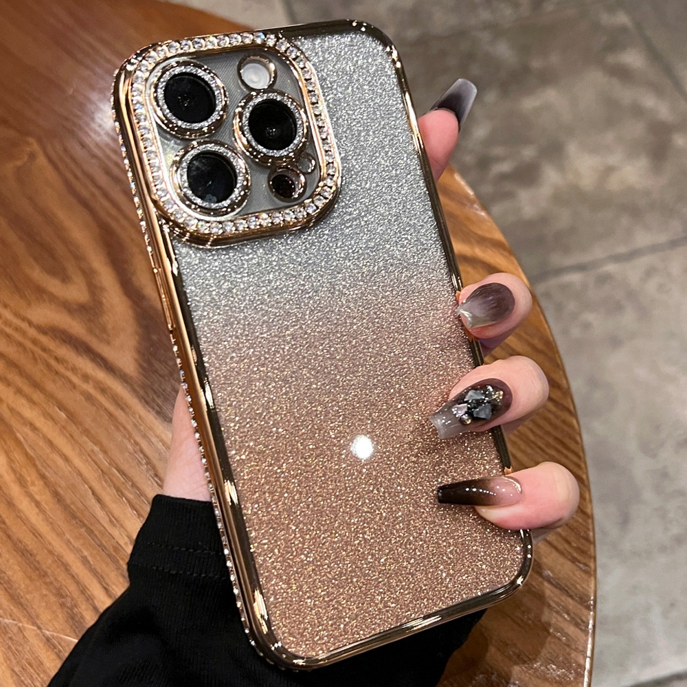 For iPhone 15 Pro Diamond Gradient Glitter TPU Phone Case(Gradient Gold) - Shopkiz.com