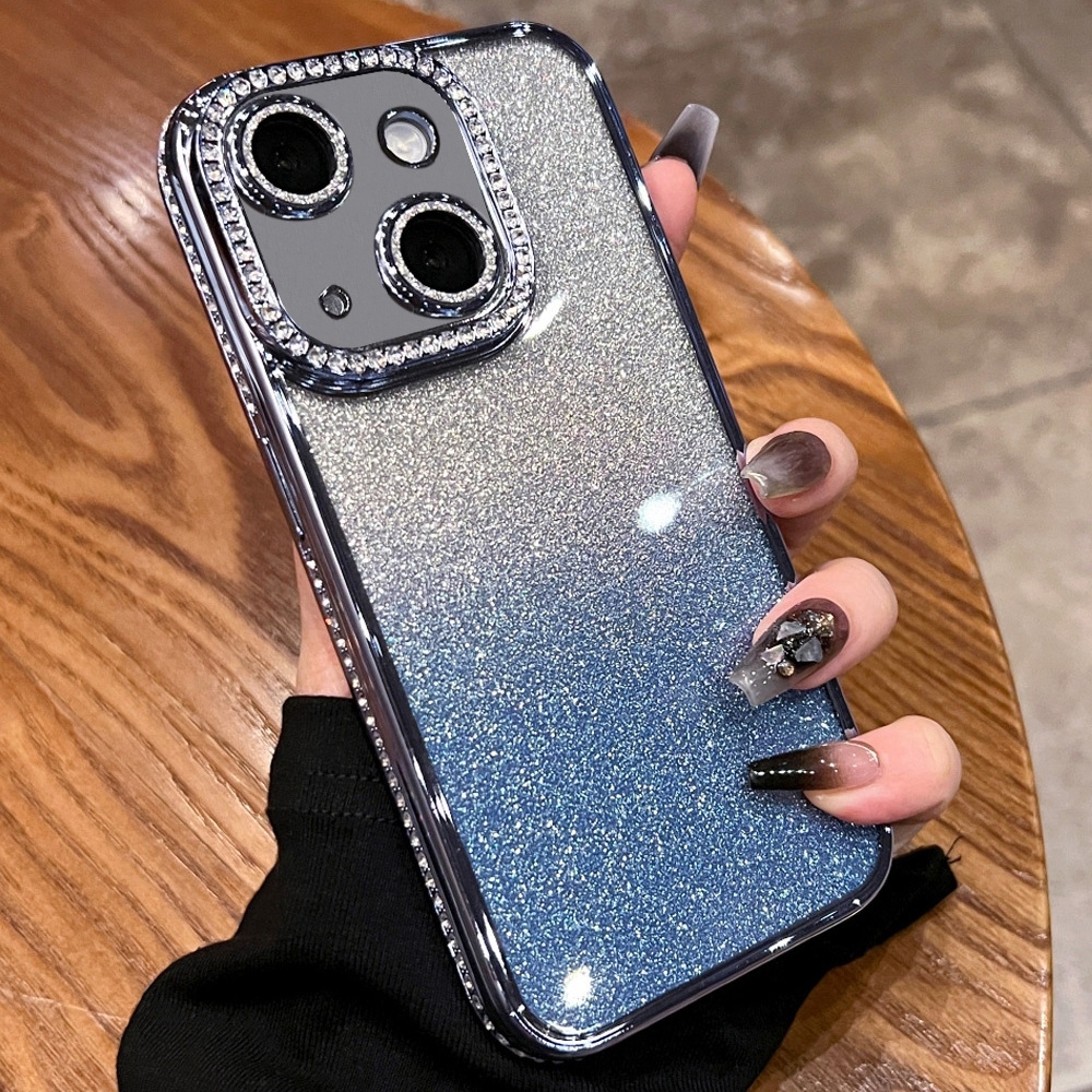 For iPhone 15 Plus Diamond Gradient Glitter TPU Phone Case(Gradient Blue) - Shopkiz.com
