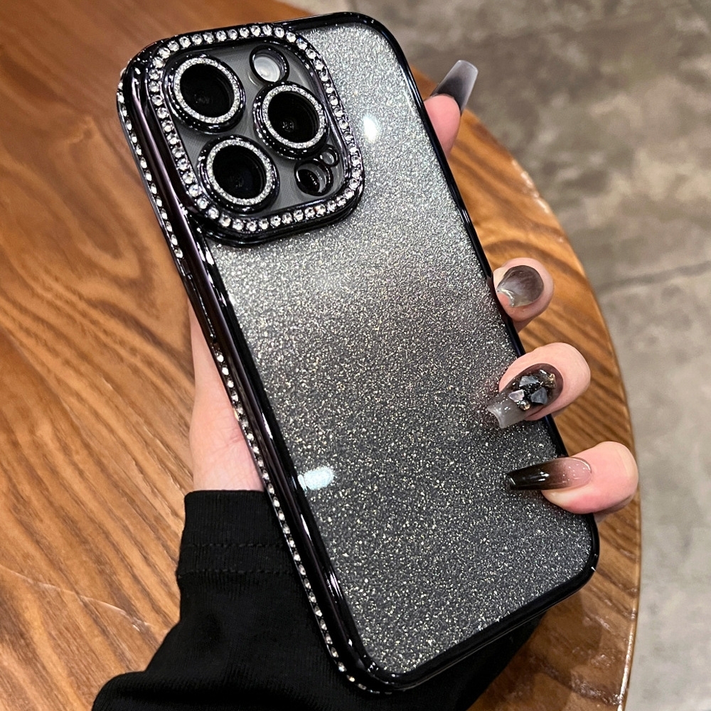 For iPhone 16 Pro Max Diamond Gradient Glitter TPU Phone Case(Gradient Black) - Shopkiz.com