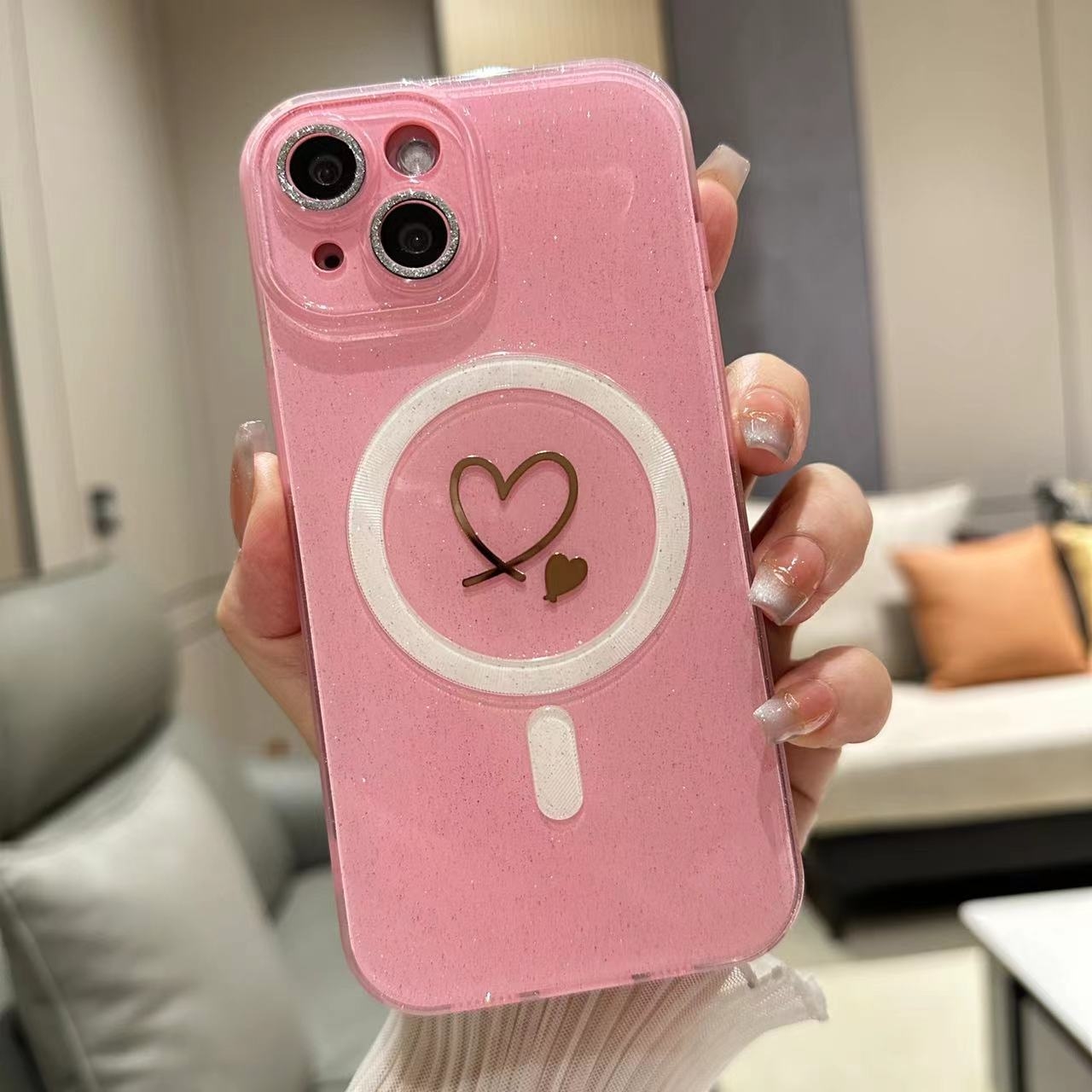For iPhone 14 Love MagSafe Glitter Jelly TPU Phone Case(Pink) - Shopkiz.com
