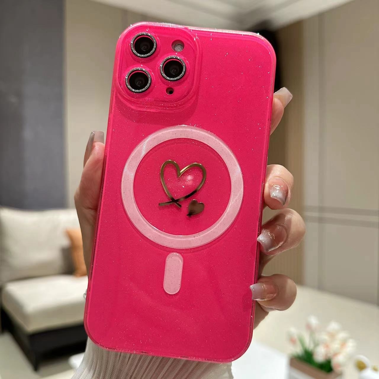 For iPhone 14 Pro Love MagSafe Glitter Jelly TPU Phone Case(Rose Pink) - Shopkiz.com