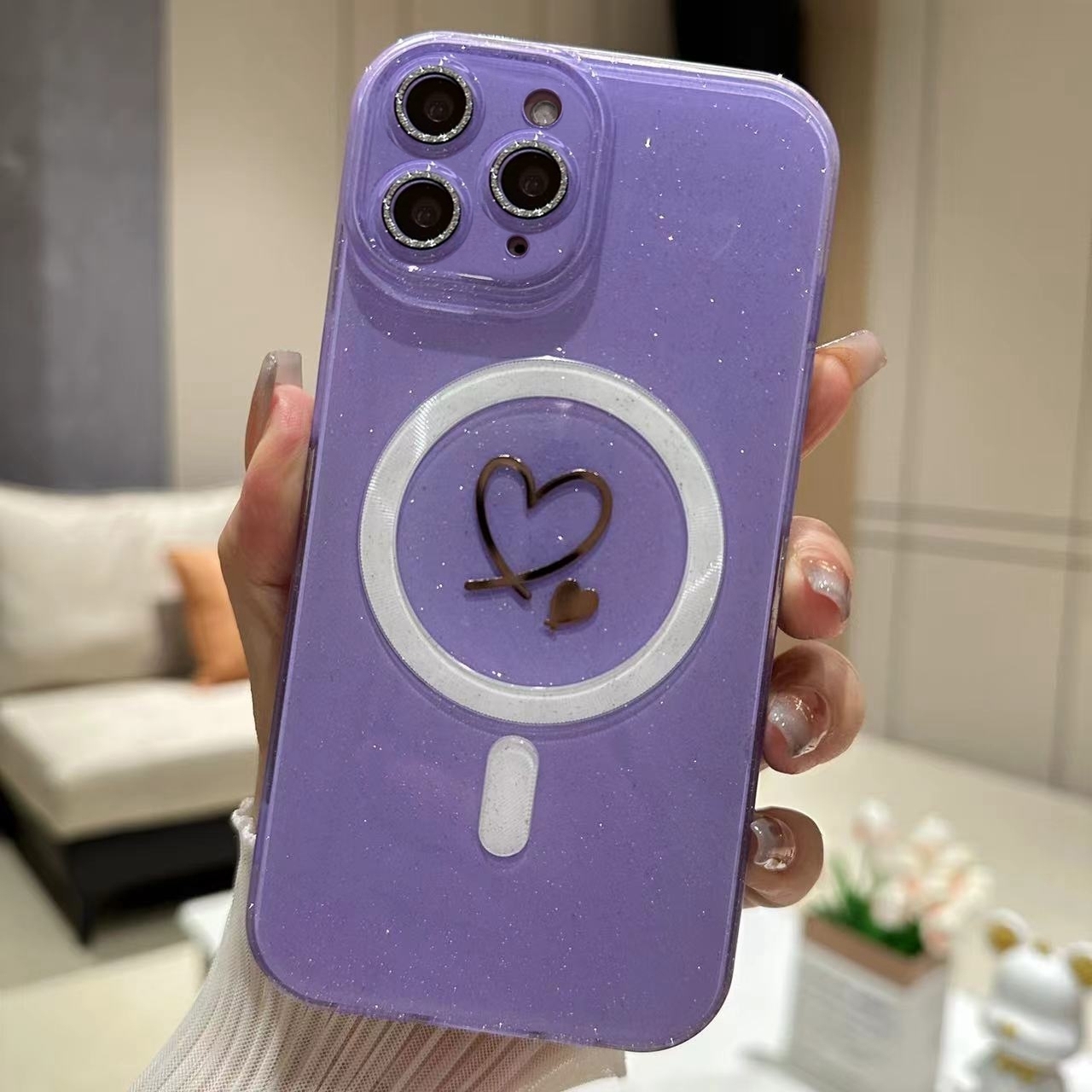 For iPhone 13 Pro Max Love MagSafe Glitter Jelly TPU Phone Case(Purple) - Shopkiz.com