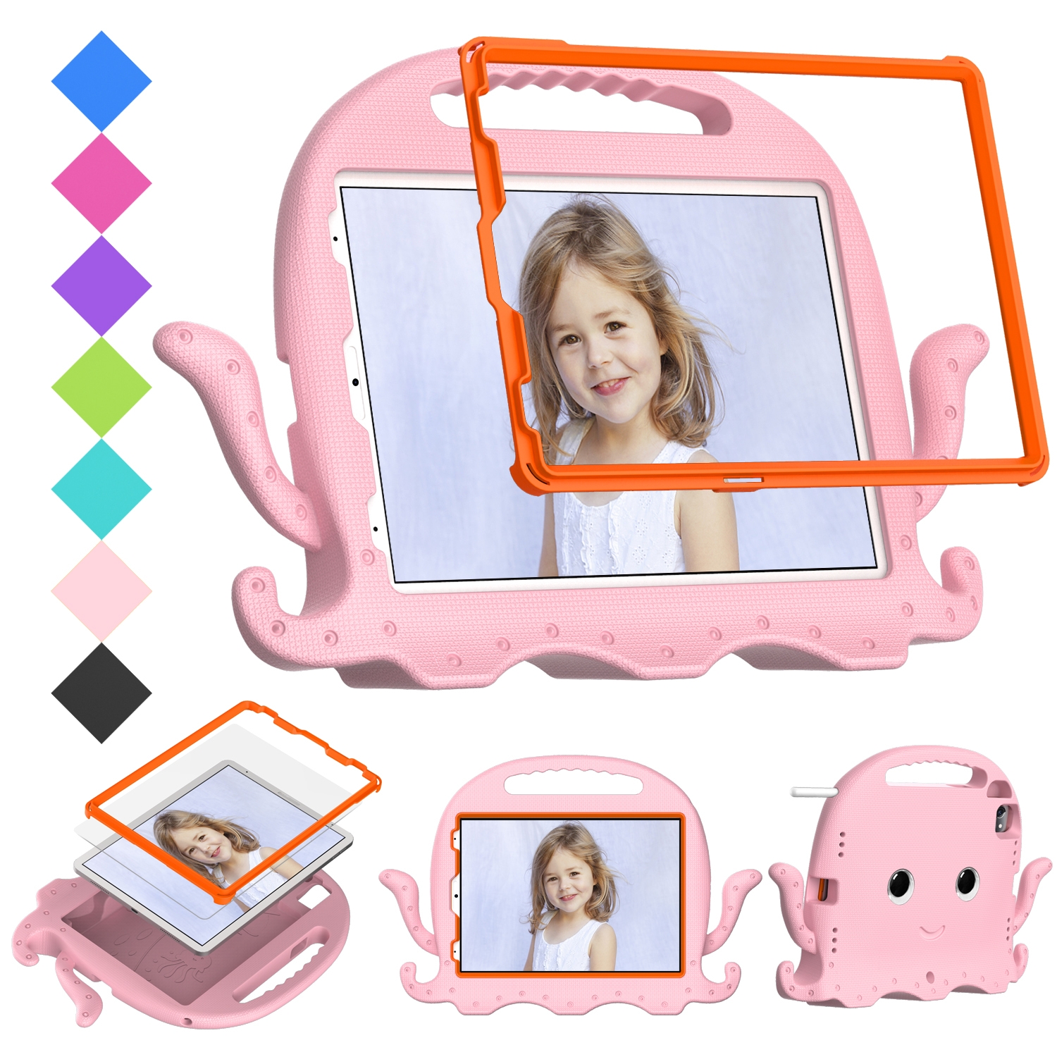 For iPad Air 11 2026 / 2025 / 2024 Octopus Style EVA Hybrid PC Shockproof Tablet Case with Strap(Pink) - Shopkiz.com