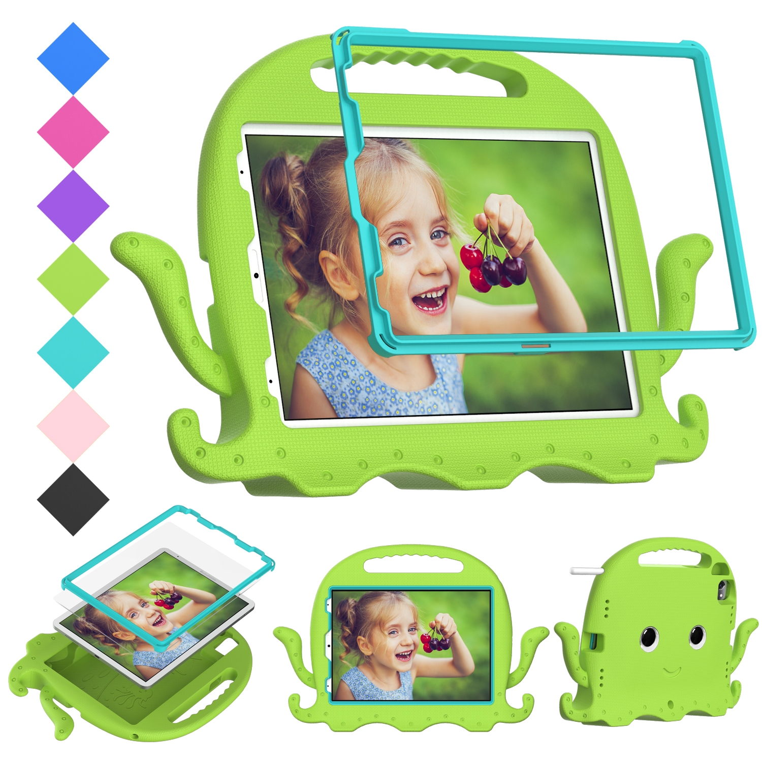 For iPad Air 11 2026 / 2025 / 2024 Octopus Style EVA Hybrid PC Shockproof Tablet Case with Strap(Grass Green) - Shopkiz.com