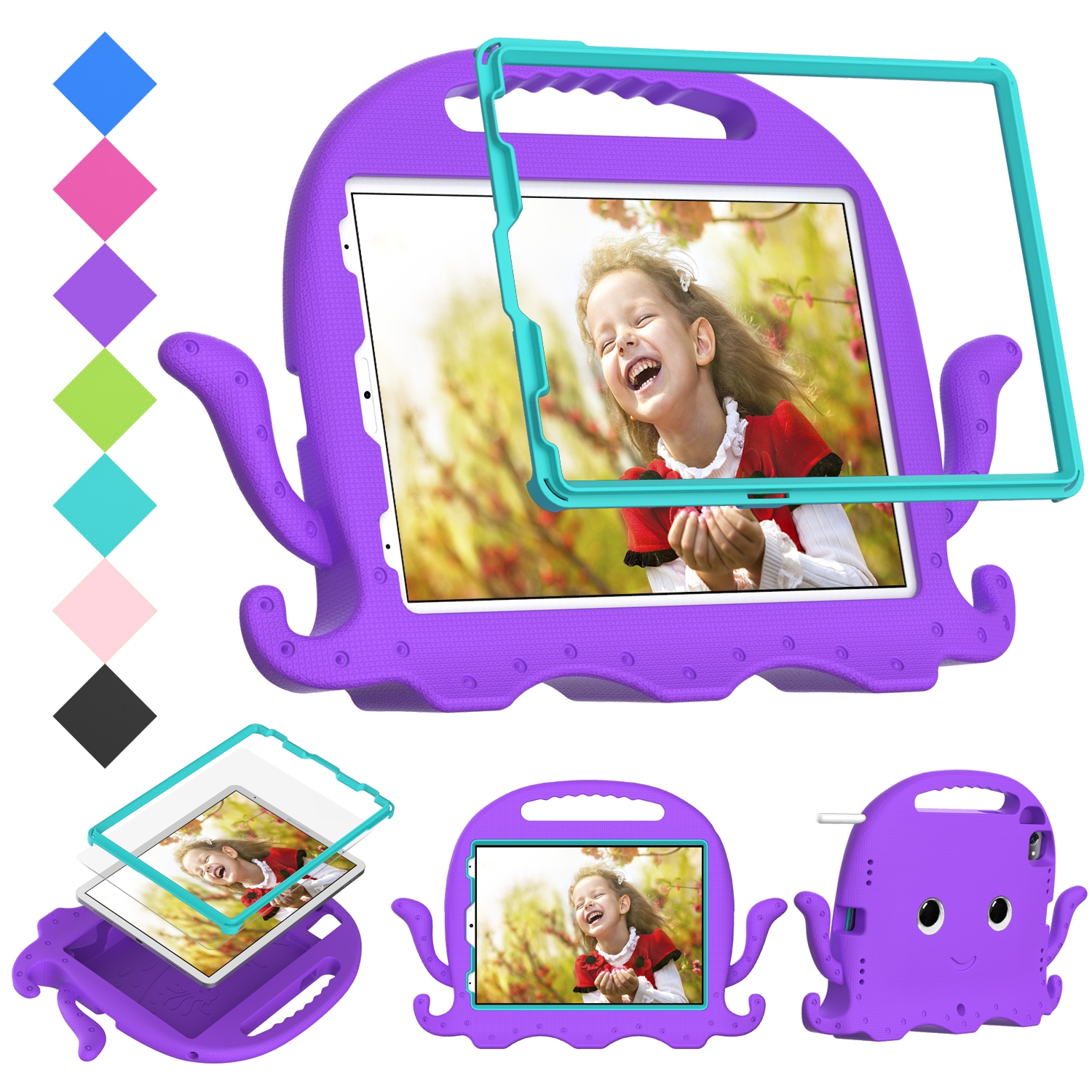 For iPad Air 11 2026 / 2025 / 2024 Octopus Style EVA Hybrid PC Shockproof Tablet Case with Strap(Purple) - Shopkiz.com