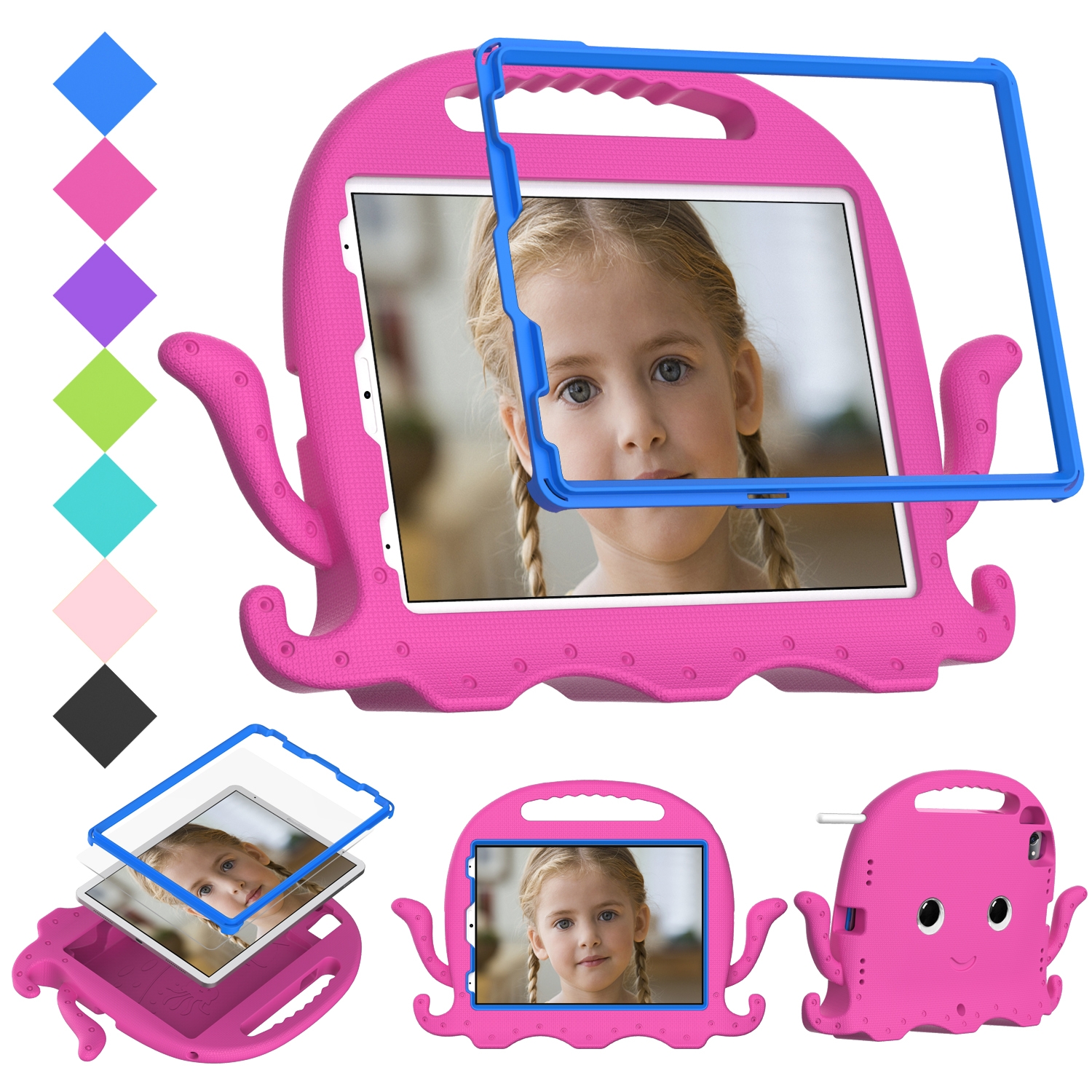 For iPad Air 11 2026 / 2025 / 2024 Octopus Style EVA Hybrid PC Shockproof Tablet Case with Strap(Rose Red) - Shopkiz.com
