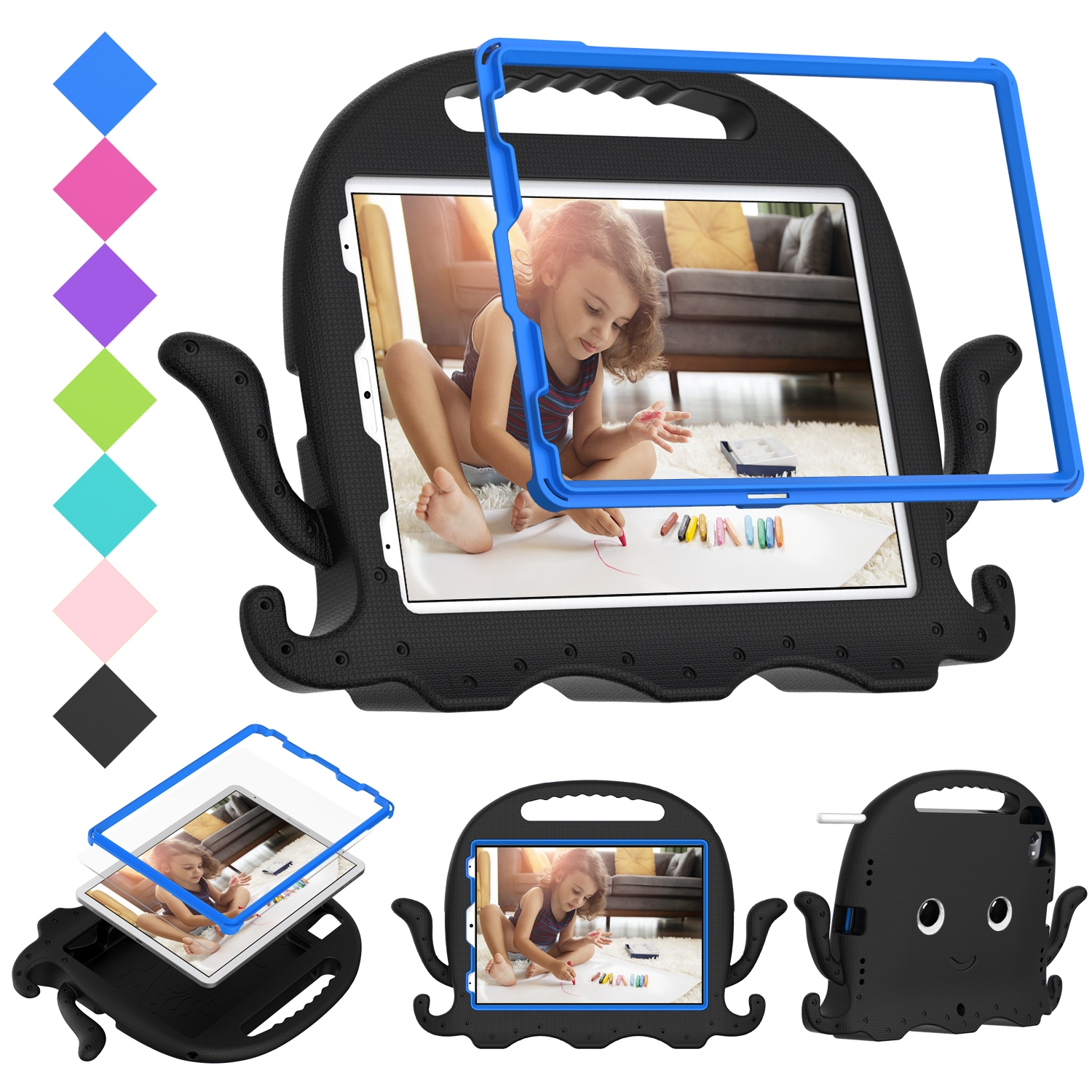 For iPad Pro 11 2025 / 2024 Octopus Style EVA Hybrid PC Shockproof Tablet Case with Strap(Black) - Shopkiz.com