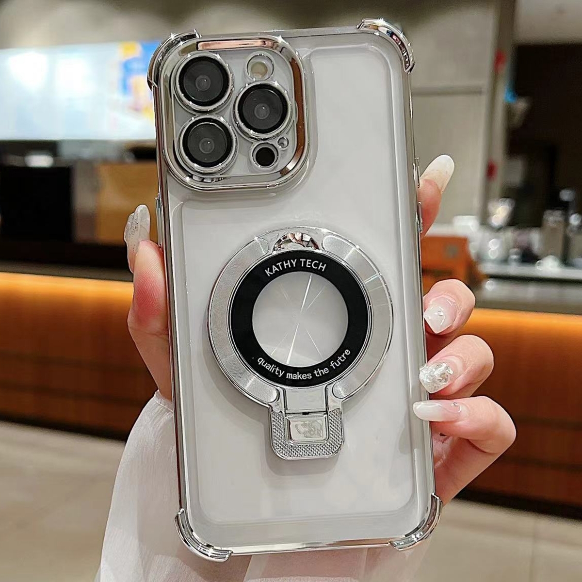 For iPhone 12 Pro Ultra-thin Electroplated Holder Magsafe Phone Case(Silver) - Shopkiz.com