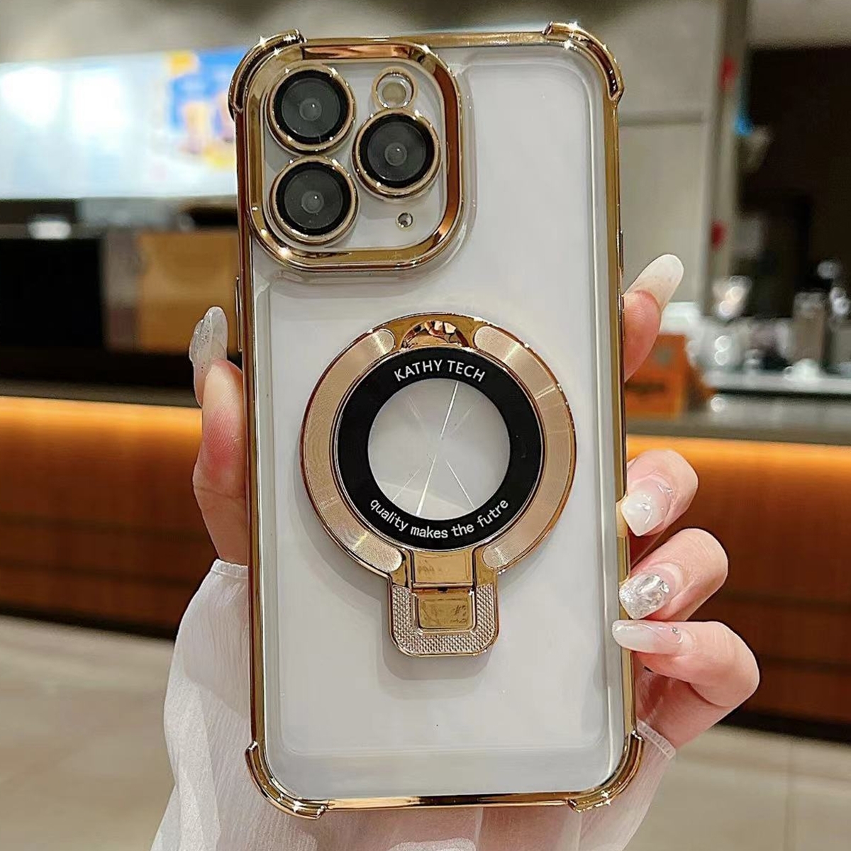 For iPhone 11 Pro Max Ultra-thin Electroplated Holder Magsafe Phone Case(Gold) - Shopkiz.com
