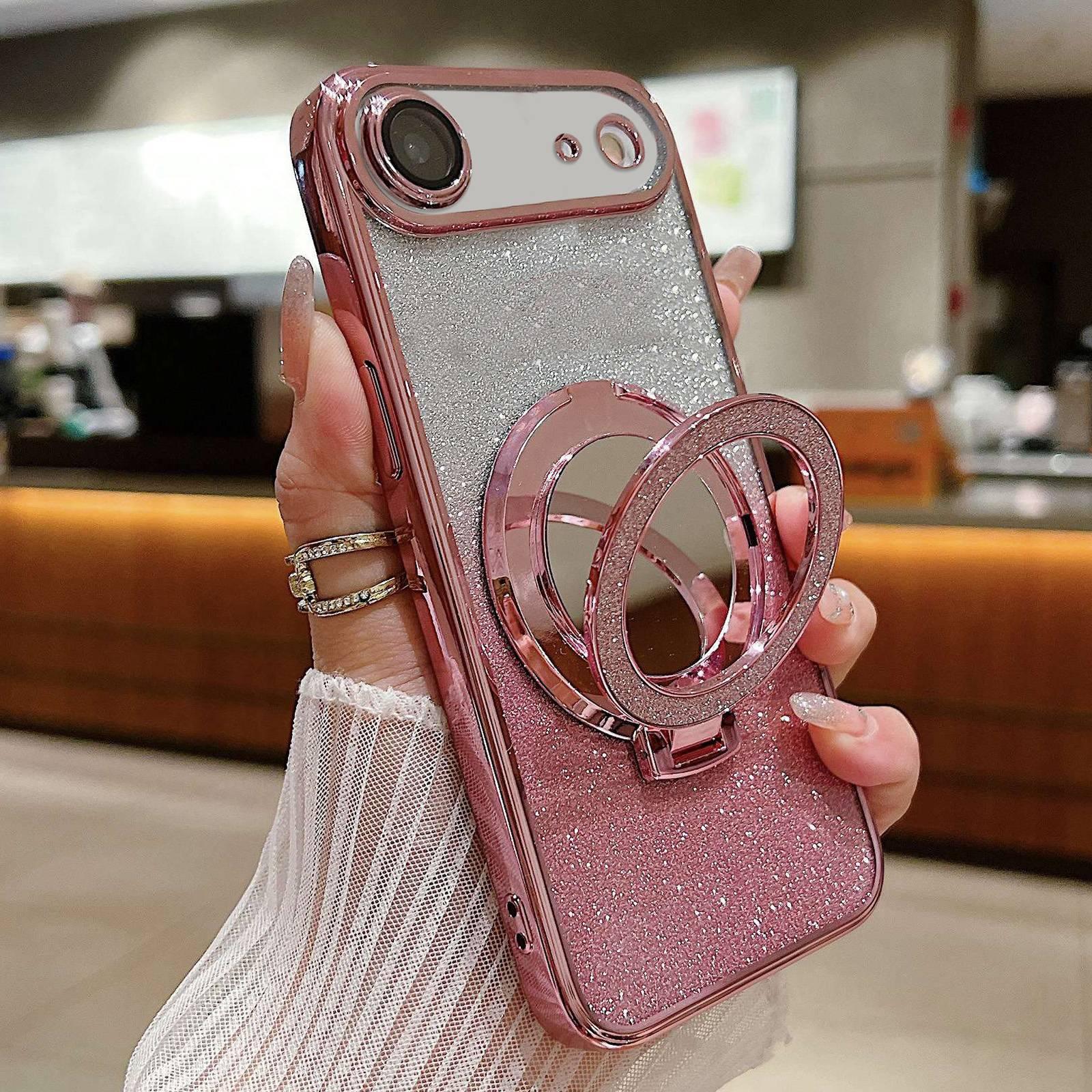 For iPhone Air Plated Mirror Holder Gradient Glitter MagSafe Phone Case(Pink) - Shopkiz.com