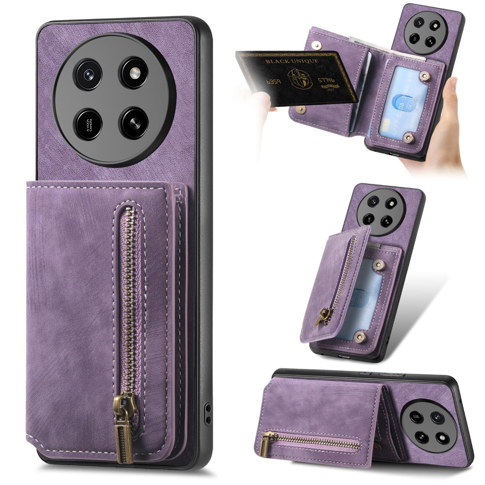 For Honor X80 Pro Max 5G Retro Leather Zipper Wallet Back Phone Case(Purple) - Shopkiz.com