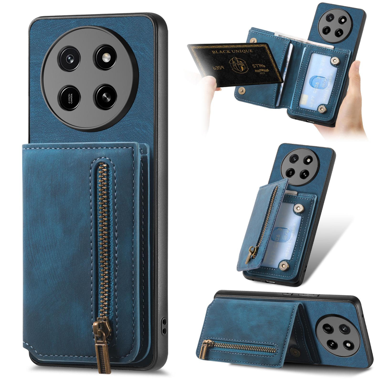 For Honor X80 Pro Max 5G Retro Leather Zipper Wallet Back Phone Case(Blue) - Shopkiz.com
