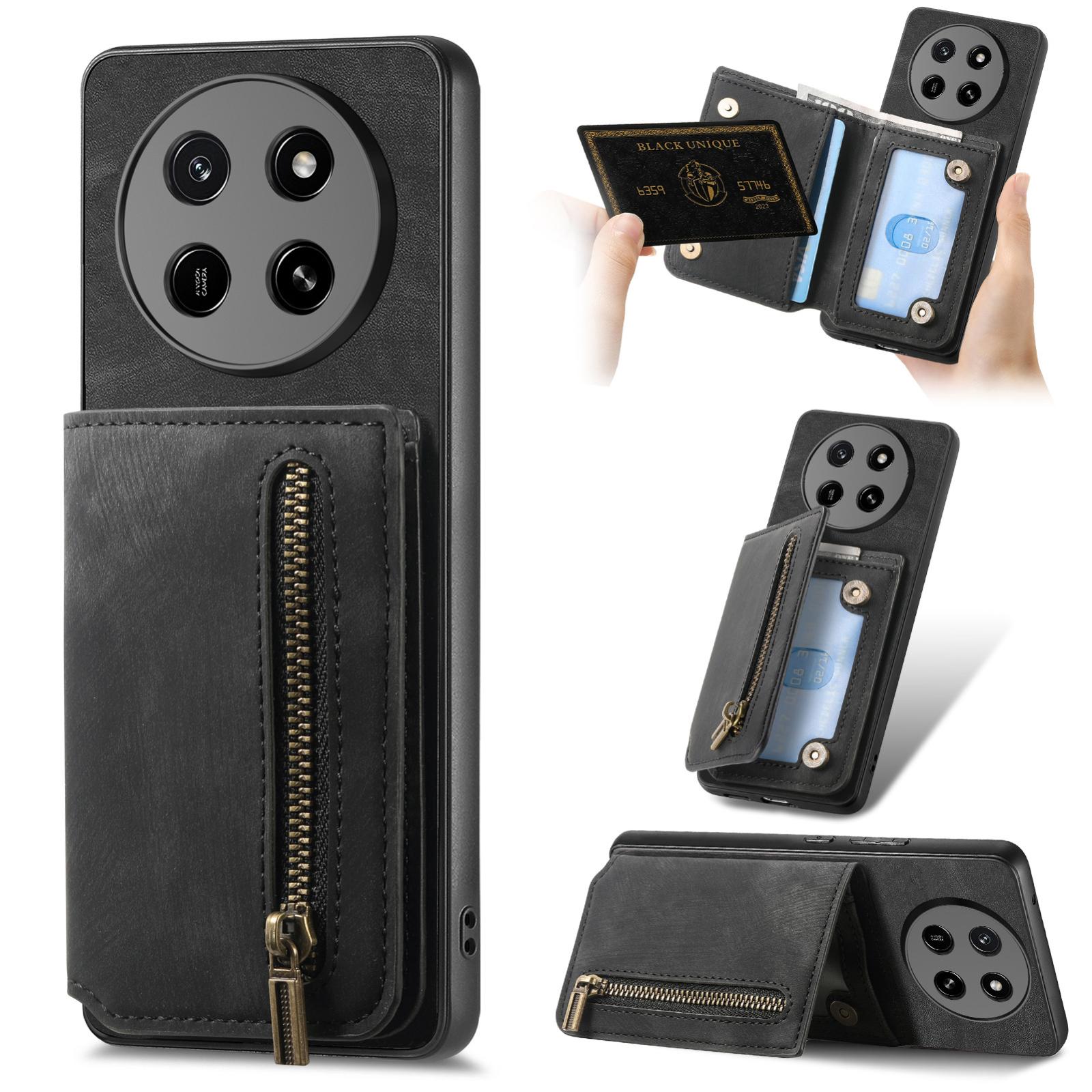 For Honor X80 Pro Max 5G Retro Leather Zipper Wallet Back Phone Case(Black) - Shopkiz.com