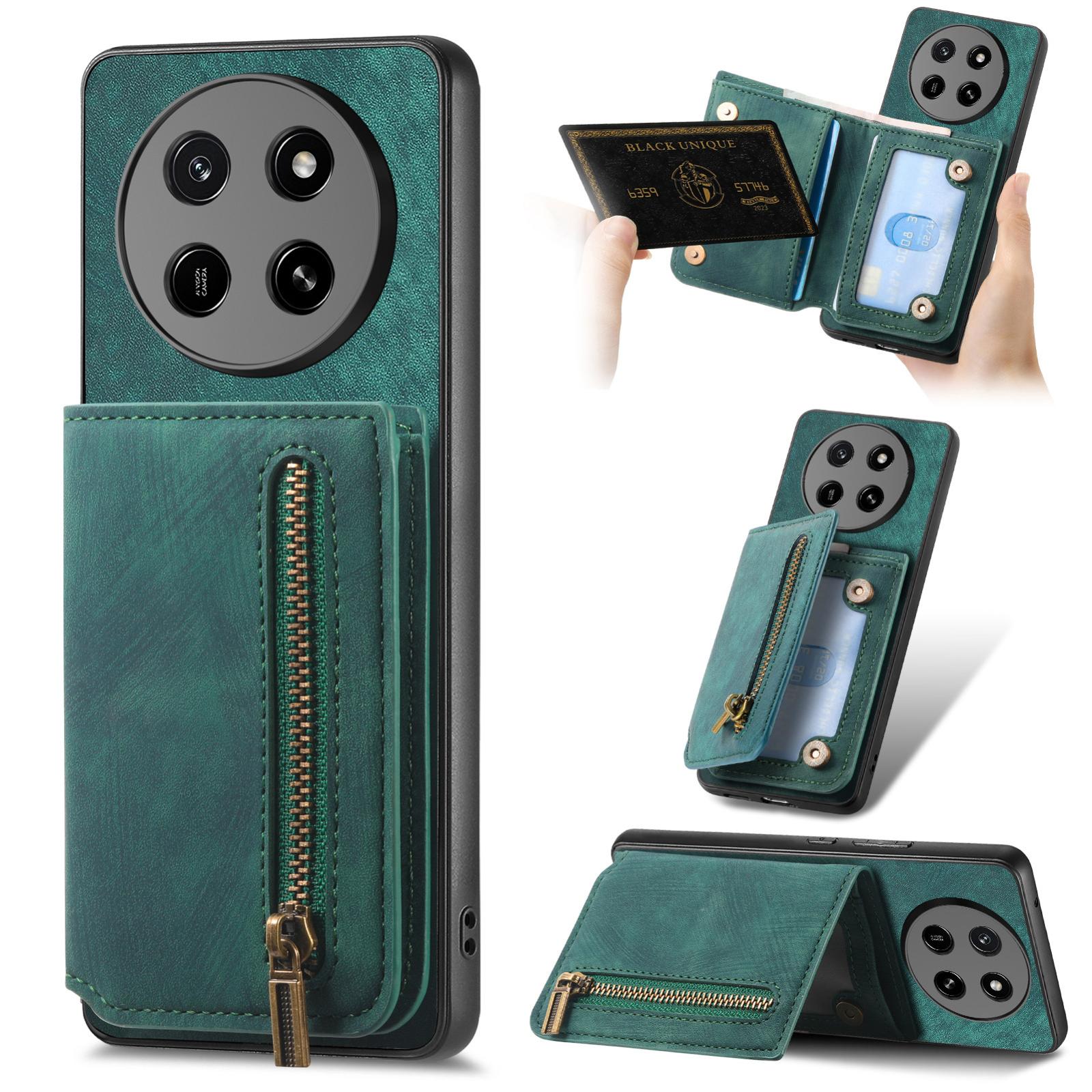 For Honor X80 Pro Max 5G Retro Leather Zipper Wallet Back Phone Case(Green) - Shopkiz.com