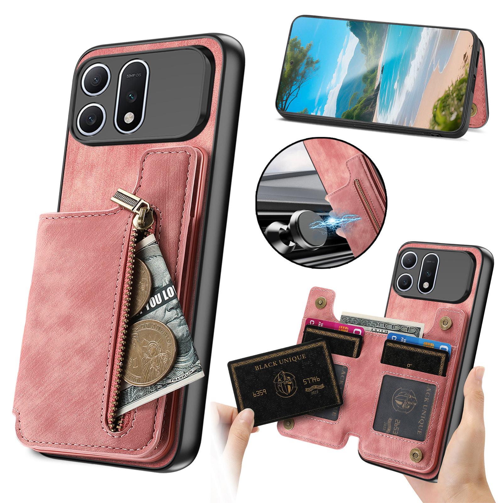 For Honor Win Turbo 5G Retro Leather Zipper Wallet Back Phone Case(Pink) - Shopkiz.com