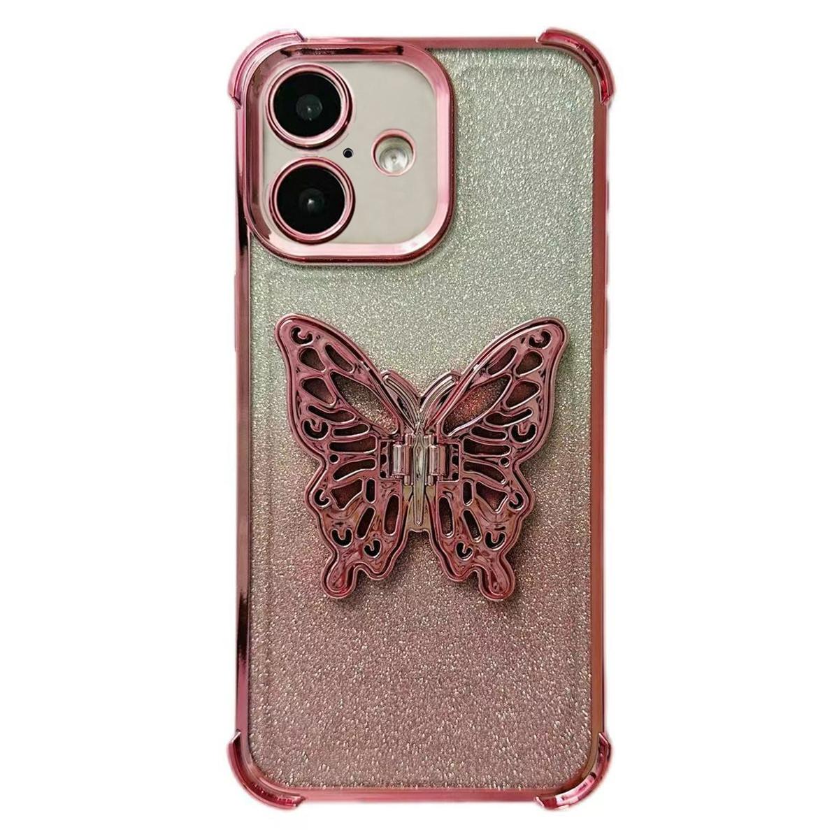 For iPhone 17 Electroplated Glitter 3D Butterfly Four-corner Shockproof TPU Phone Case(Gradient Pink) - Shopkiz.com