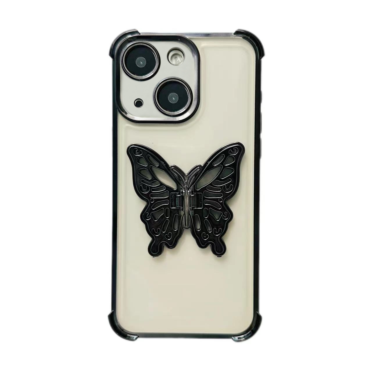 For iPhone 14 Plus Electrpolated 3D Butterfly Holder TPU Phone Case(Black) - Shopkiz.com