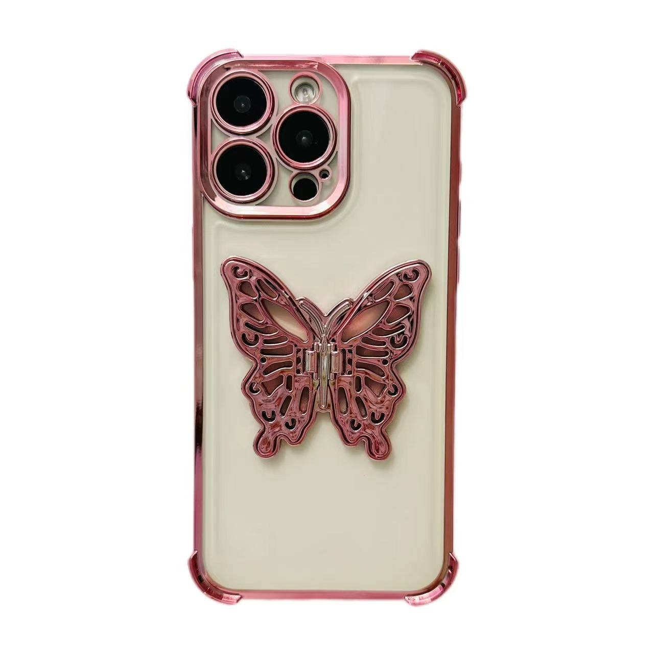 For iPhone 13 Pro Max Electrpolated 3D Butterfly Holder TPU Phone Case(Pink) - Shopkiz.com