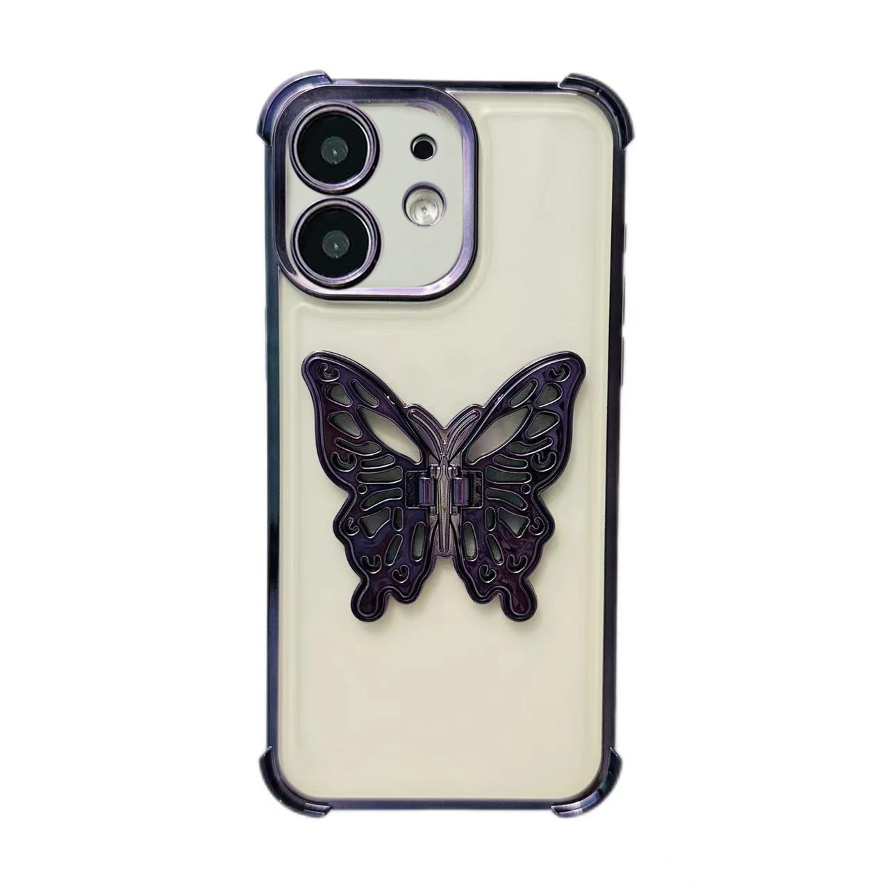 For iPhone 12 Electrpolated 3D Butterfly Holder TPU Phone Case(Purple) - Shopkiz.com