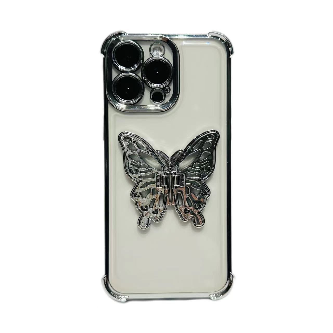 For iPhone 11 Pro Electrpolated 3D Butterfly Holder TPU Phone Case(Silver) - Shopkiz.com