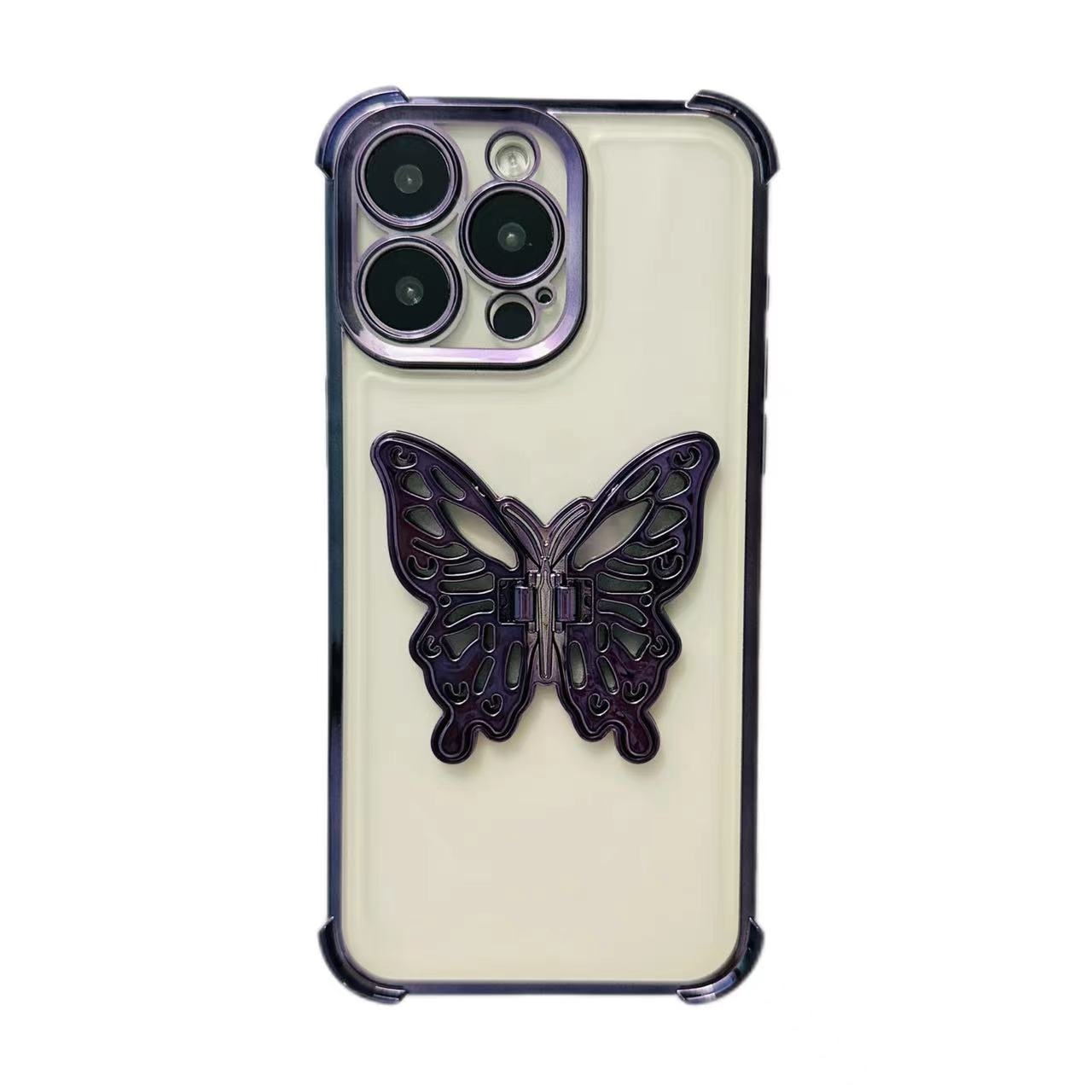 For iPhone XR Electrpolated 3D Butterfly Holder TPU Phone Case(Purple) - Shopkiz.com