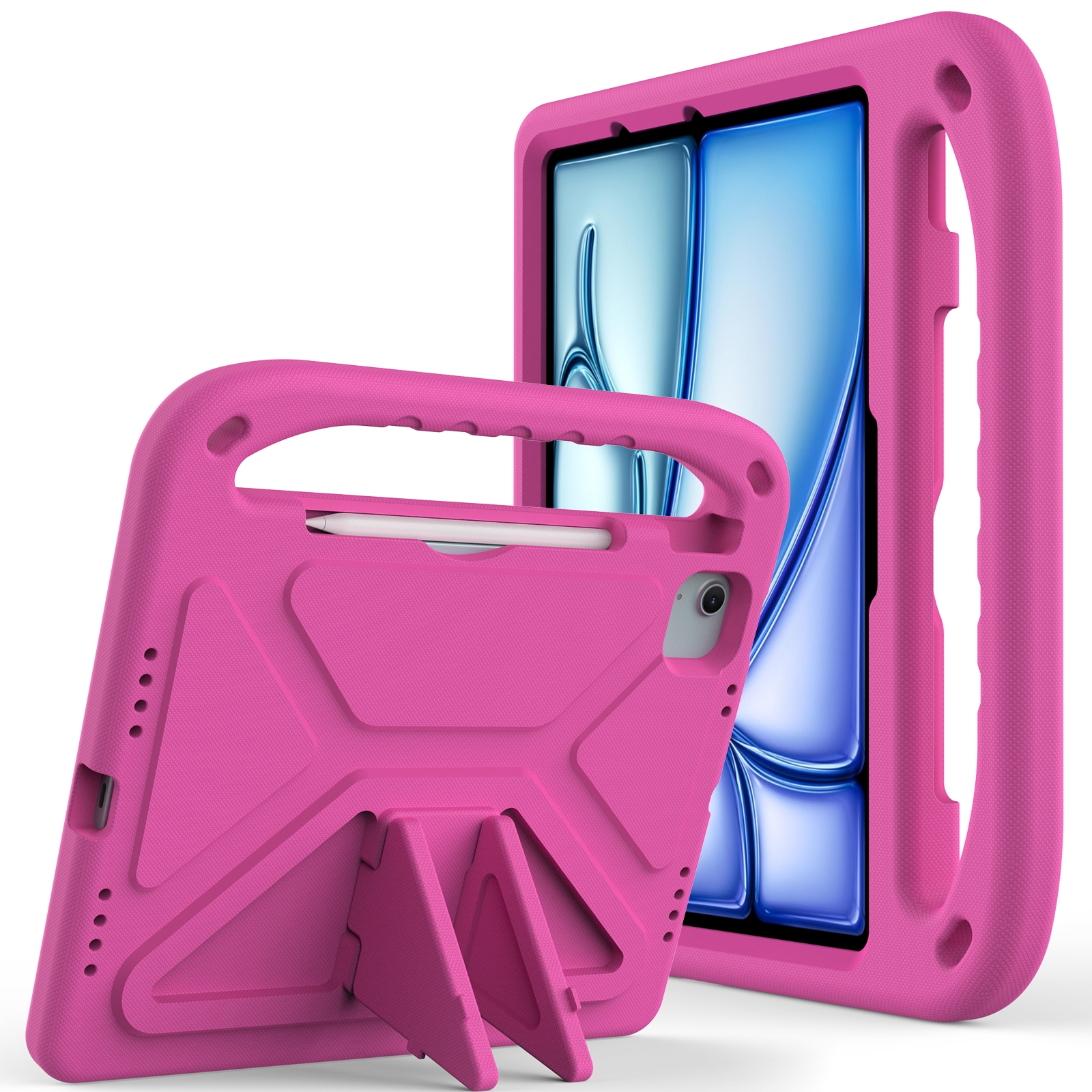 For iPad Air 11 2026 / 2025 / Pro 11 2025 Handle EVA Shockproof Tablet Case with Holder(RoseRed) - Shopkiz.com