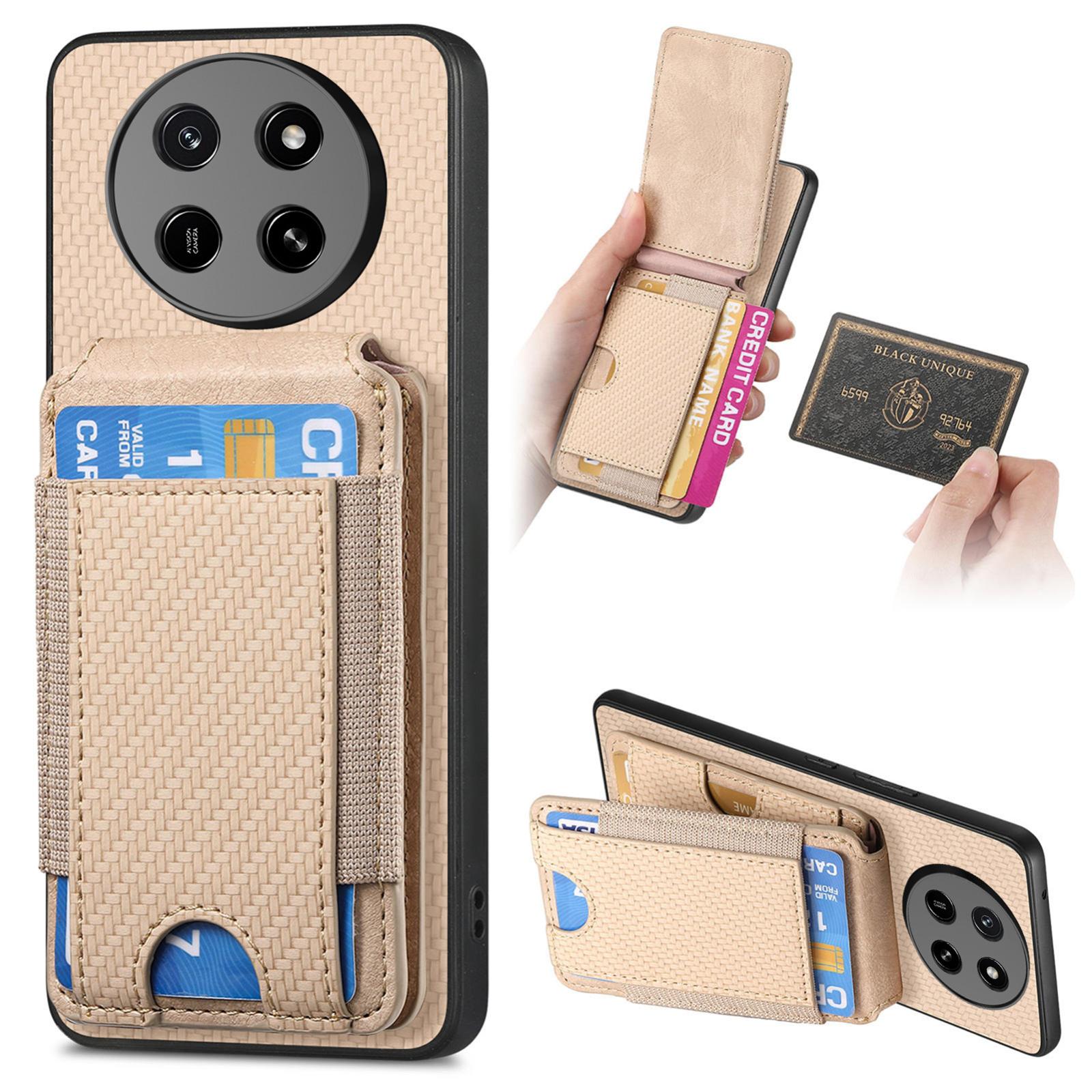 For Honor X80 Pro Max 5G Carbon Fiber Vertical Flip Wallet Stand Phone Case(Khaki) - Shopkiz.com