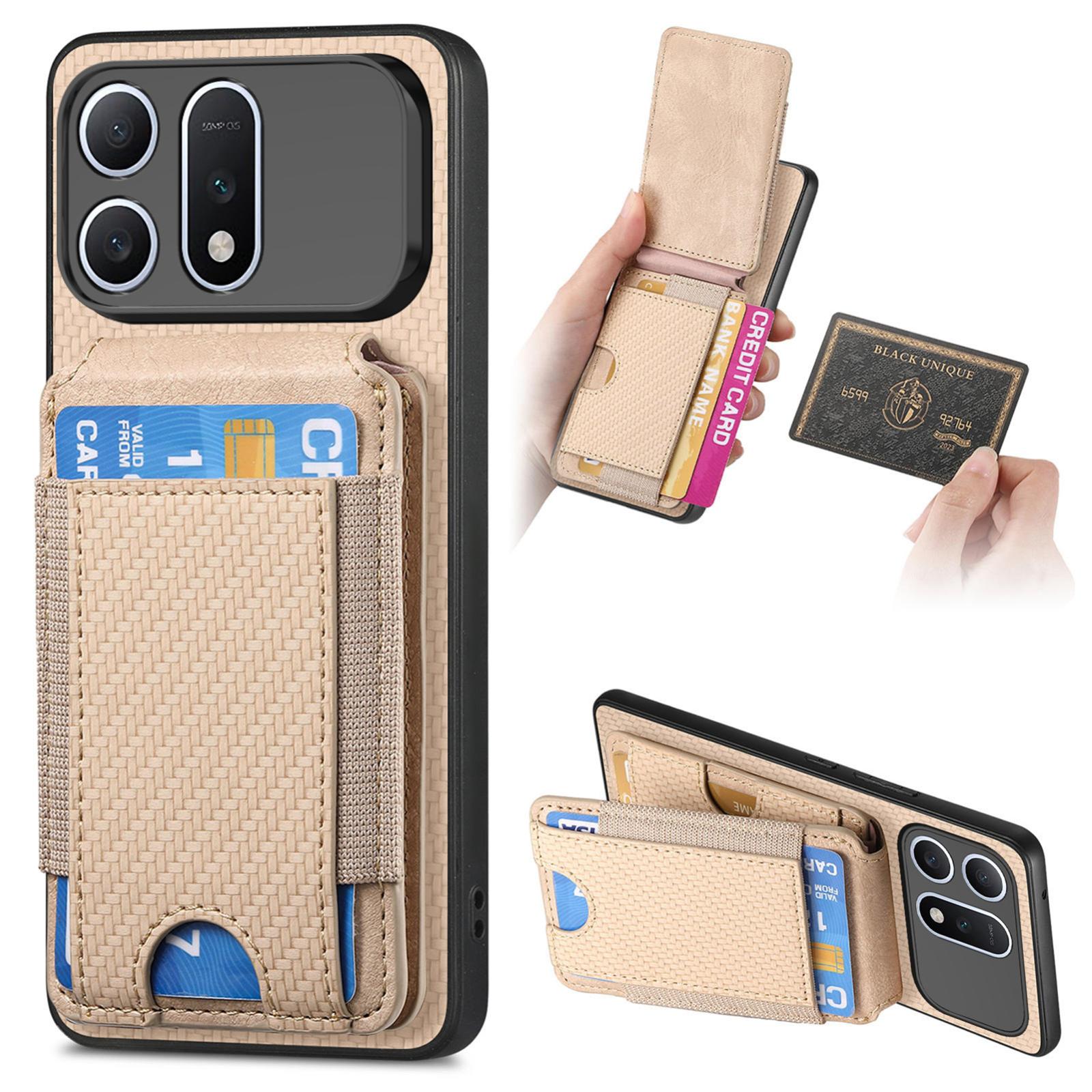 For Honor Win Turbo 5G Carbon Fiber Vertical Flip Wallet Stand Phone Case(Khaki) - Shopkiz.com