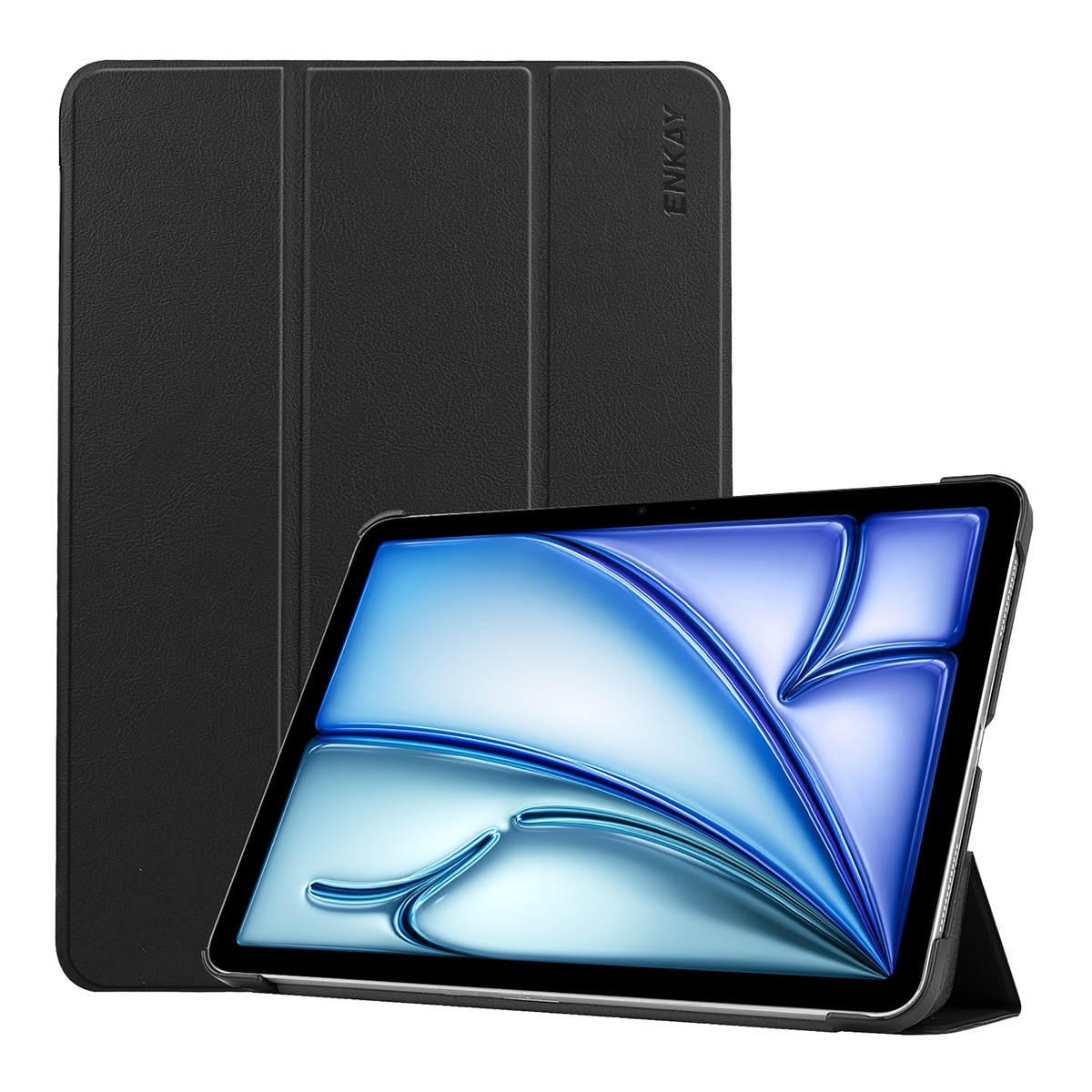 For iPad Air 13 2026 / 2025 / 2024 ENKAY Tri-fold Custer Texture Plastic Leather Smart Tablet Case(Black) - Shopkiz.com