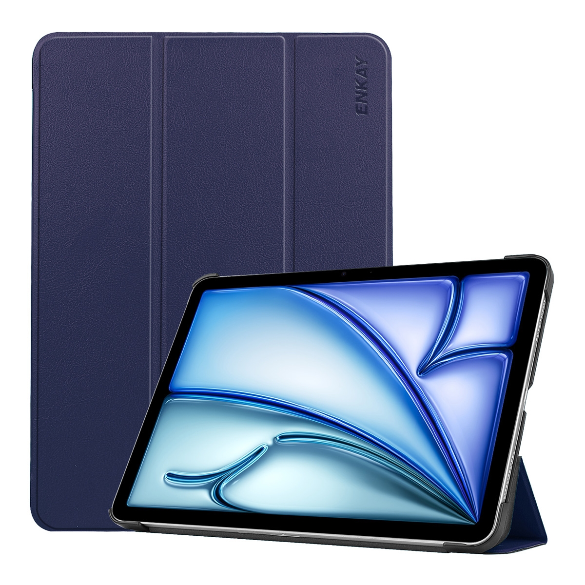 For iPad Air 13 2026 / 2025 / 2024 ENKAY Tri-fold Custer Texture Plastic Leather Smart Tablet Case(Dark Blue) - Shopkiz.com