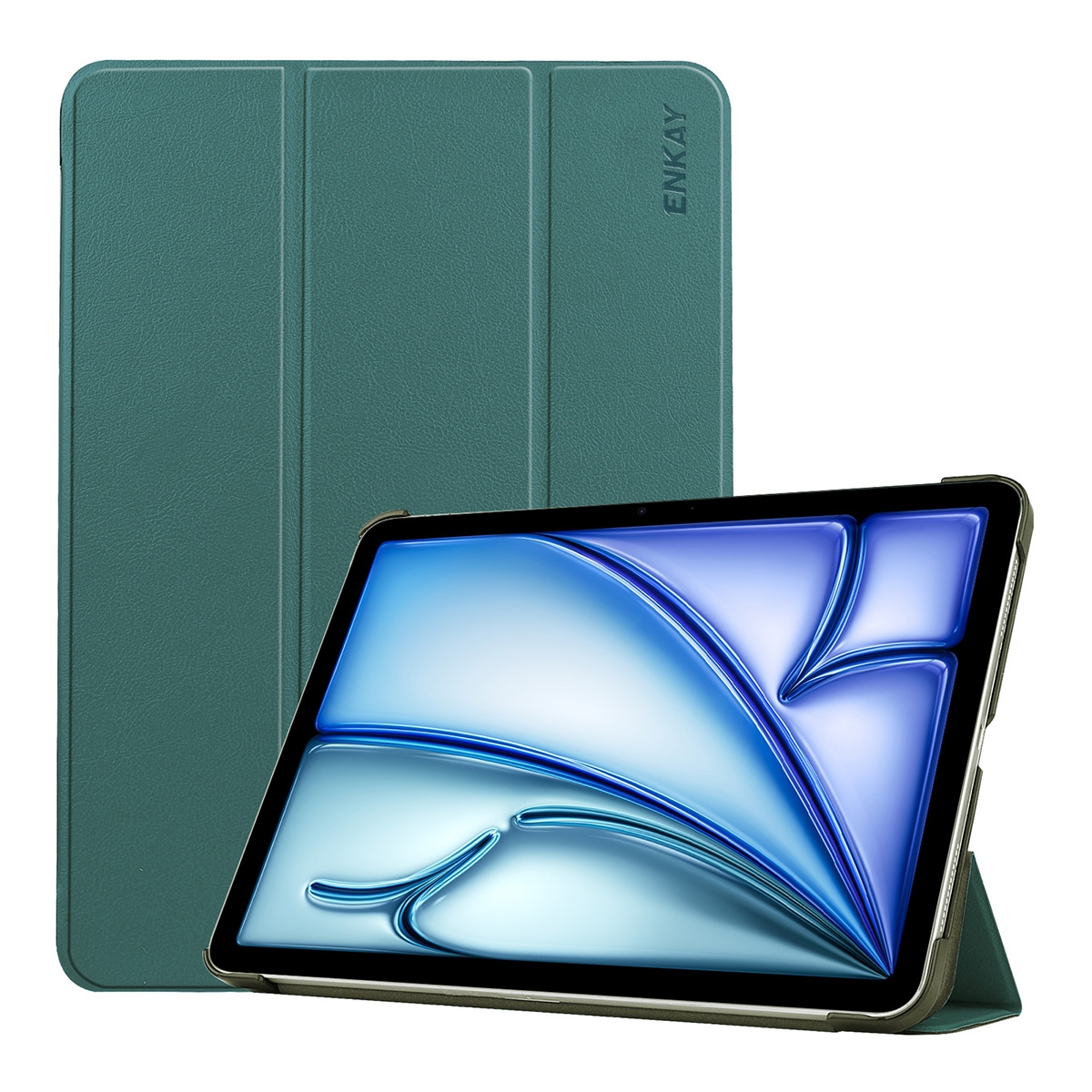 For iPad Air 13 2026 / 2025 / 2024 ENKAY Tri-fold Custer Texture Plastic Leather Smart Tablet Case(Dark Green) - Shopkiz.com