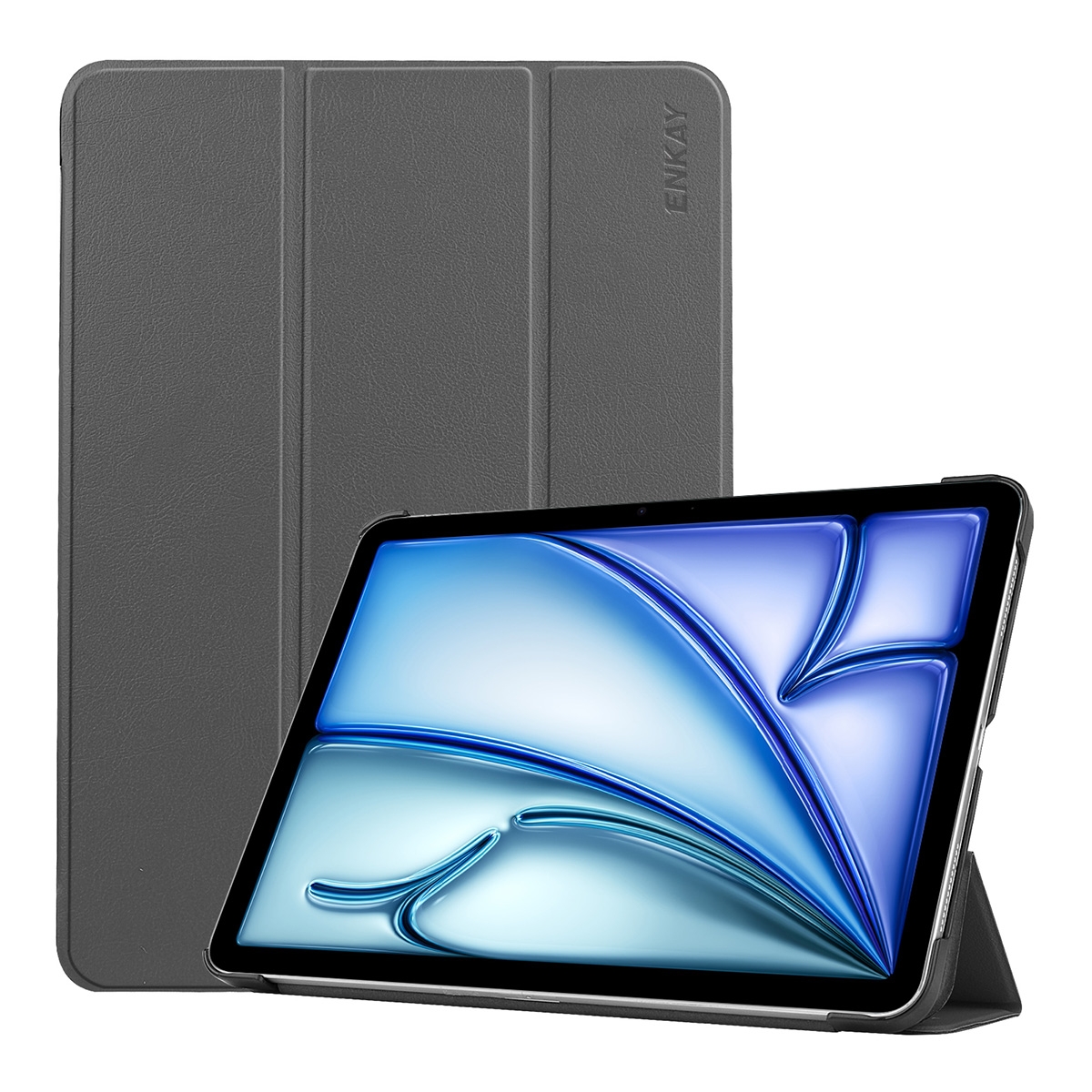 For iPad Air 13 2026 / 2025 / 2024 ENKAY Tri-fold Custer Texture Plastic Leather Smart Tablet Case(Grey) - Shopkiz.com