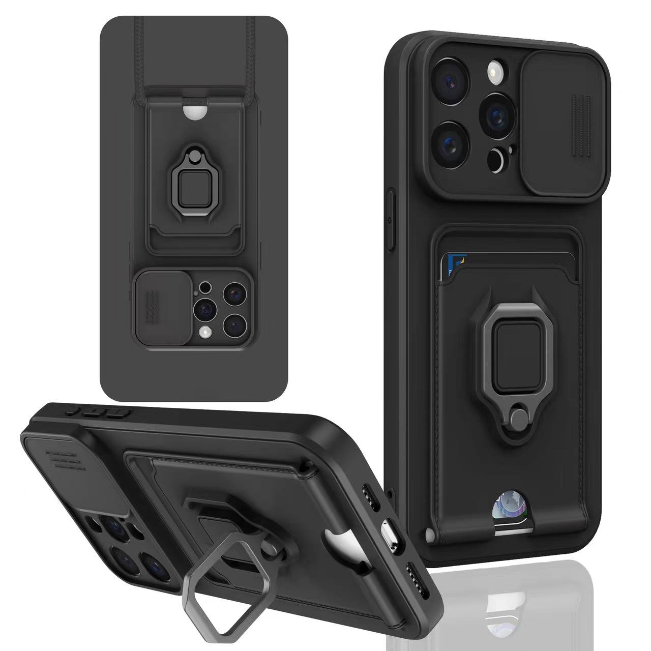 For iPhone 13 Pro Max Sliding Camshield Magnetic Card Holder Silicone Phone Case(Black) - Shopkiz.com